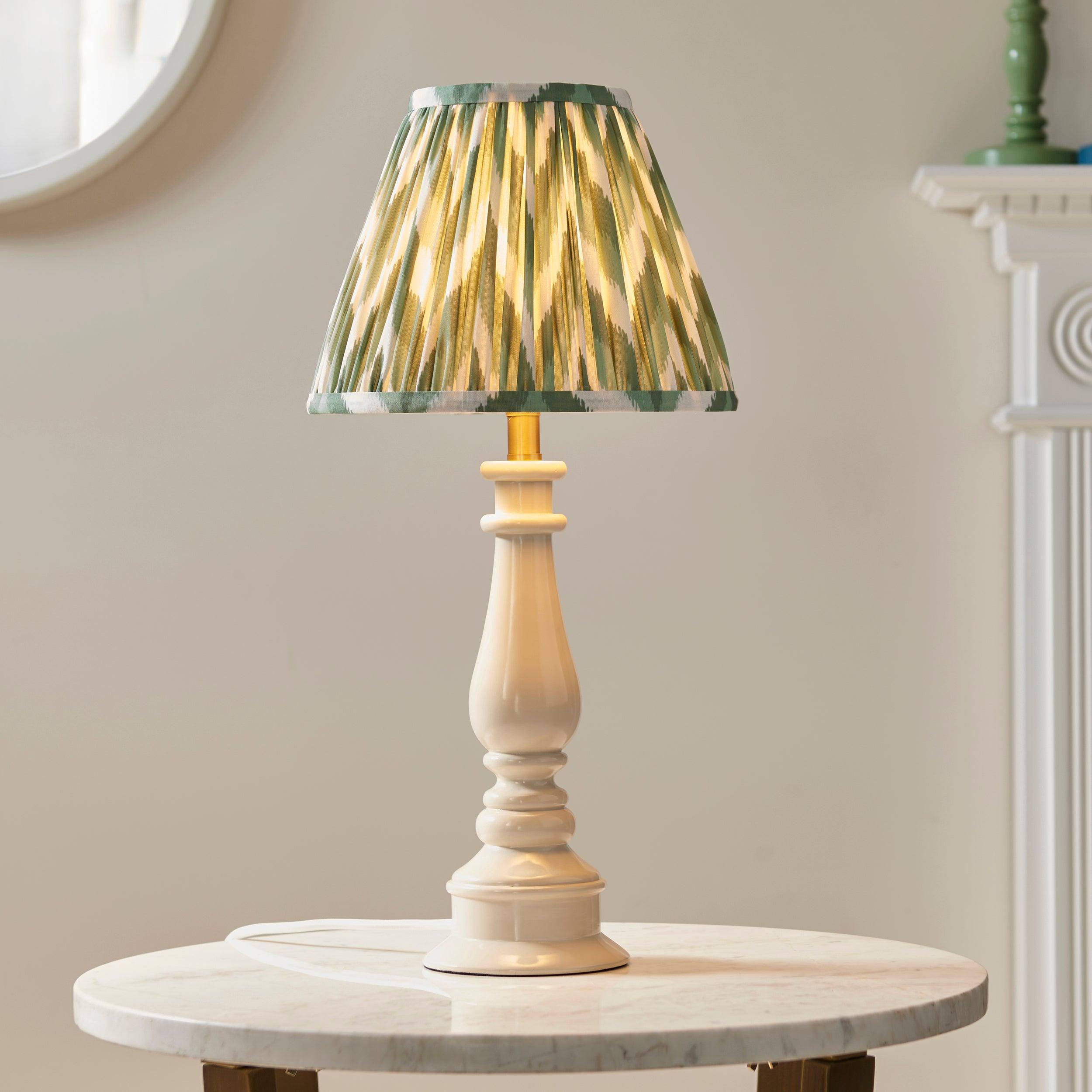 Myrtle White Table Lamp & Zigzag 25cm Cotswold Green Shade