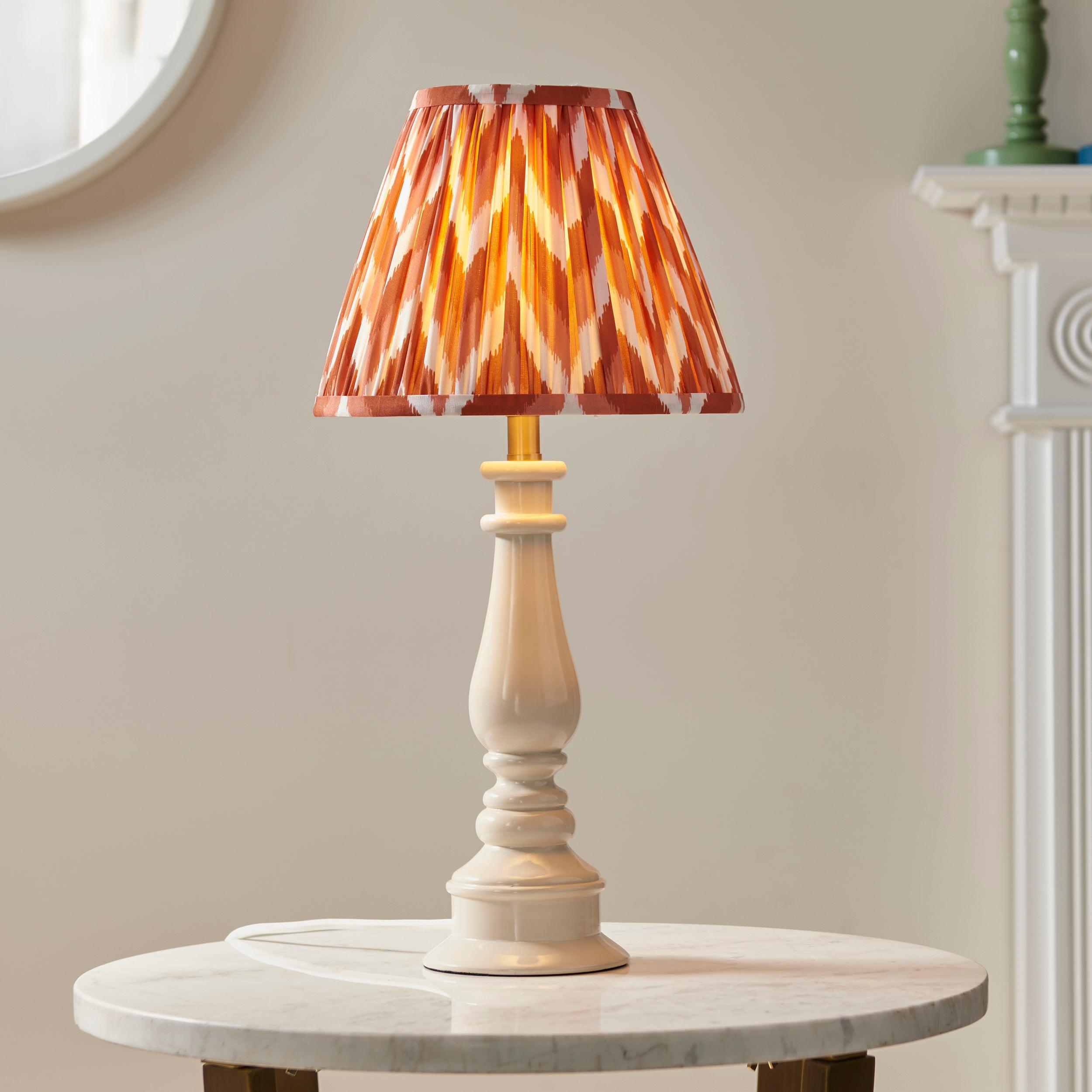 Myrtle White Table Lamp & Zigzag 25cm Apricot Orange Shade