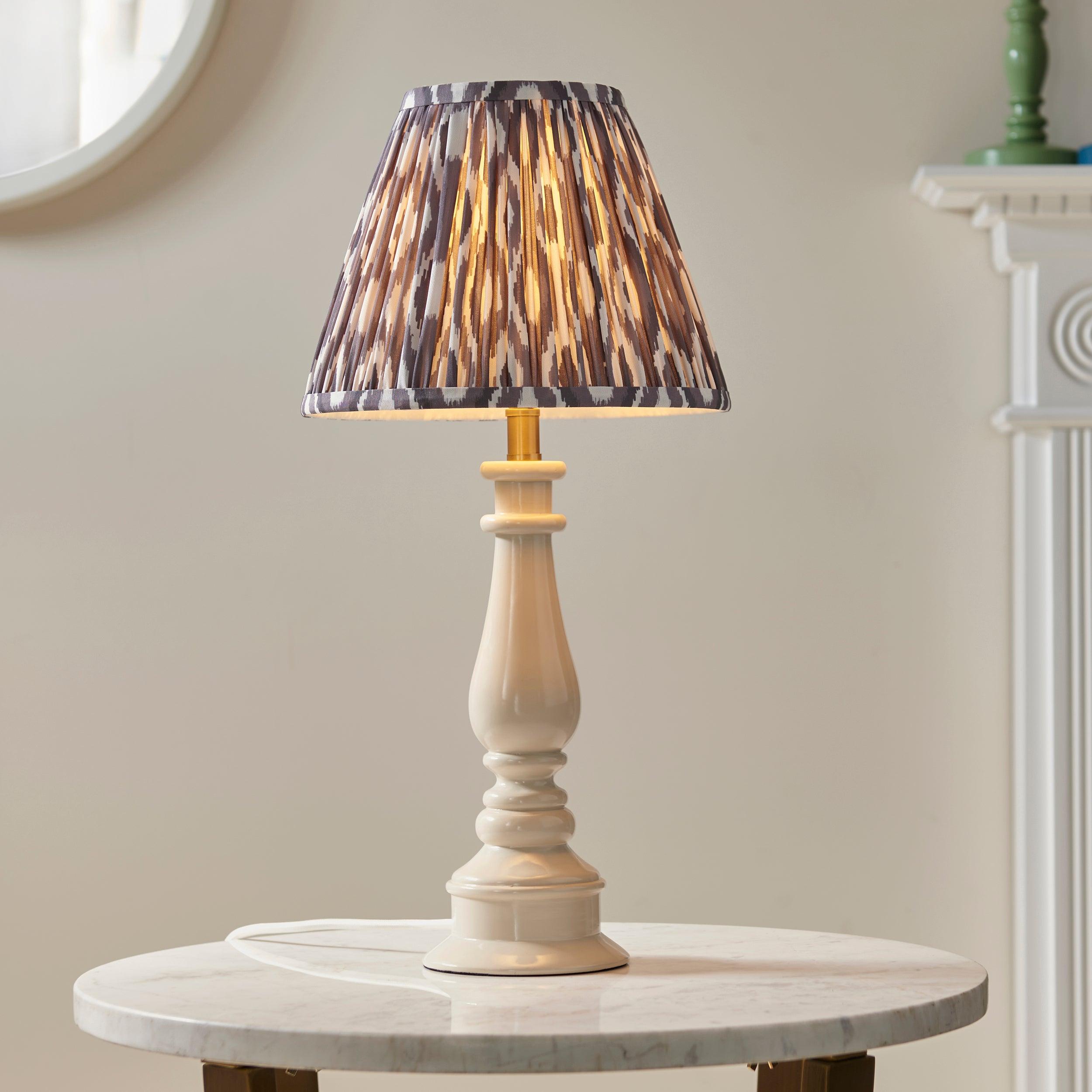 Myrtle White Table Lamp & Ikat 25cm Pearl Grey Shade