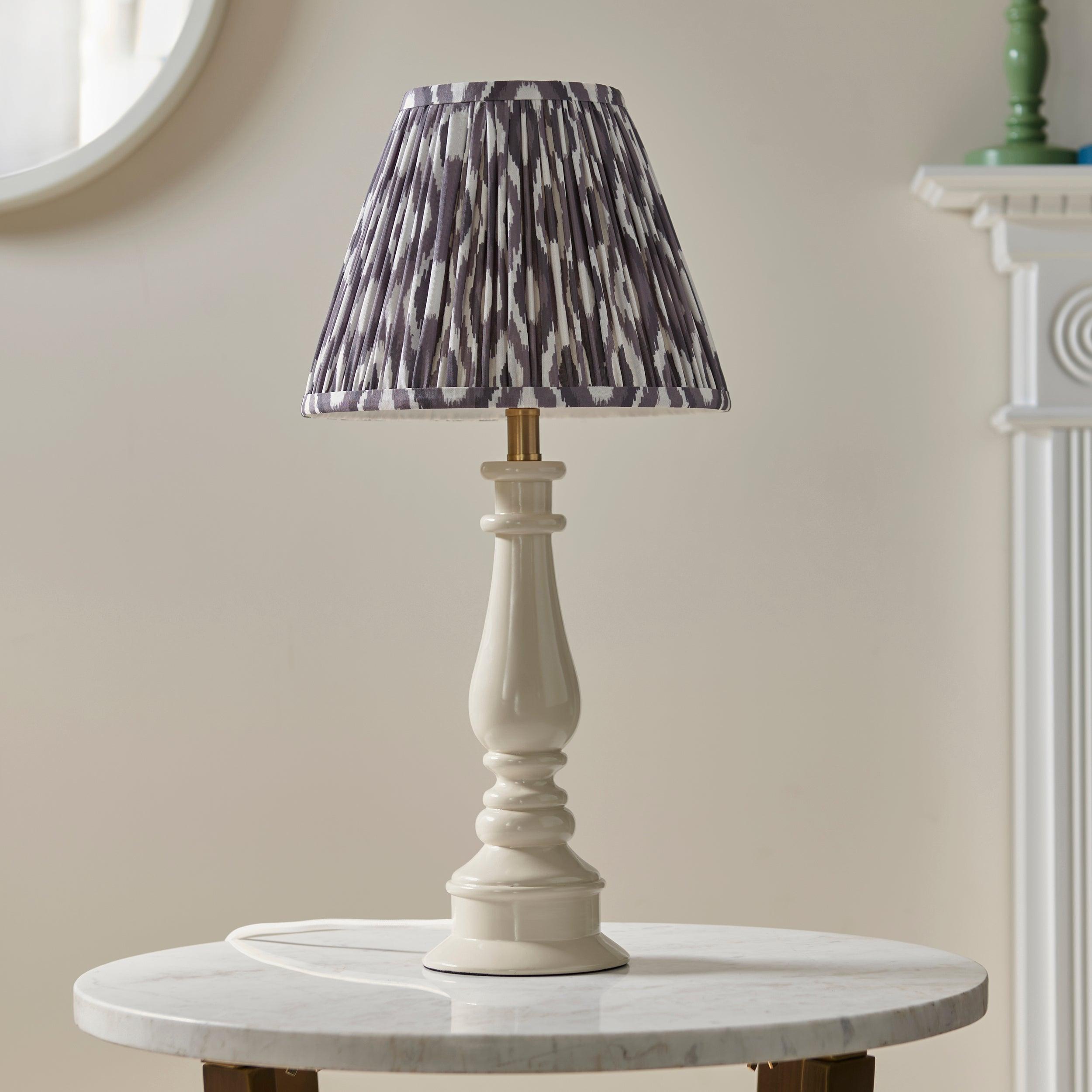 Myrtle White Table Lamp & Ikat 25cm Pearl Grey Shade