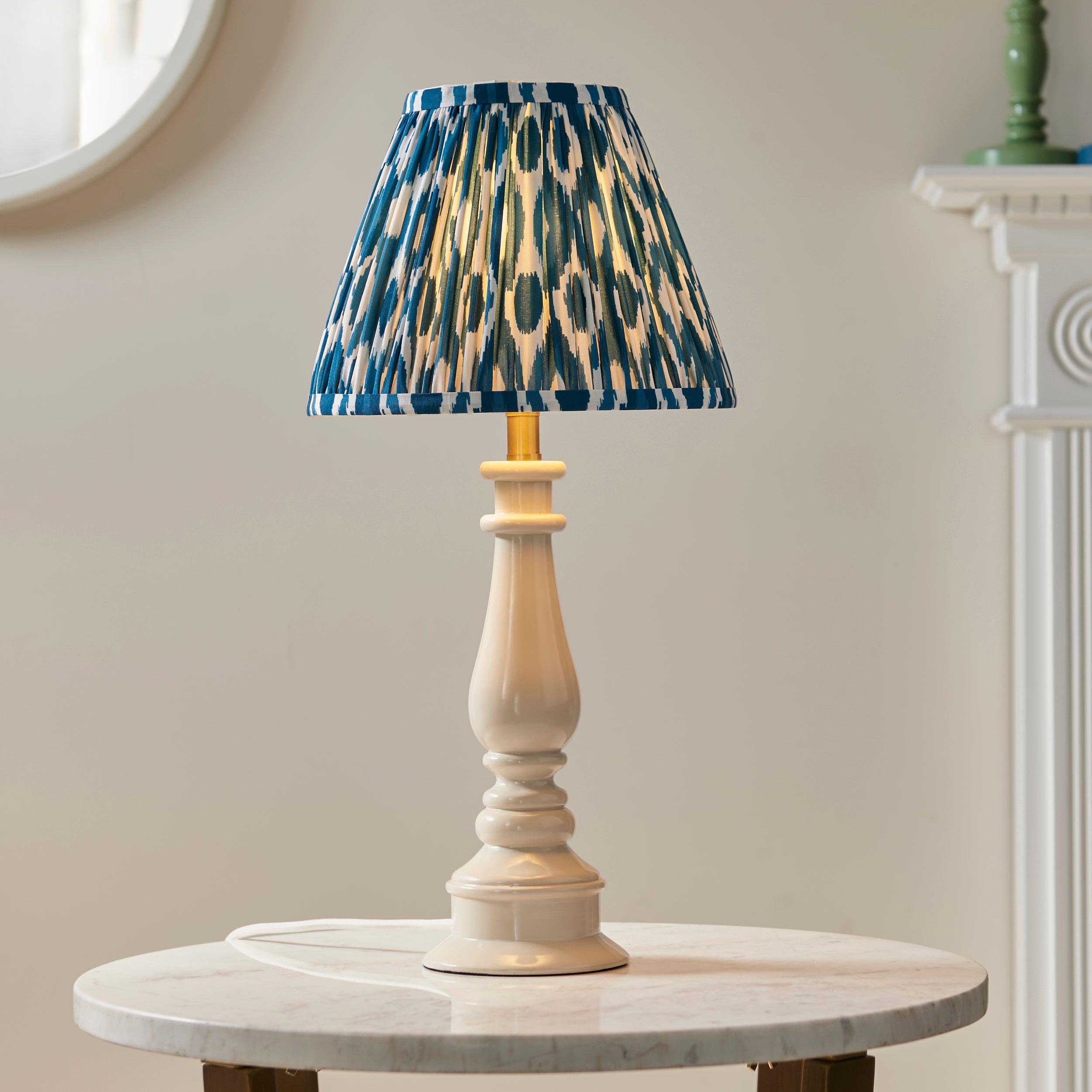 Myrtle White Table Lamp & Ikat 25cm Marlin Blue Shade