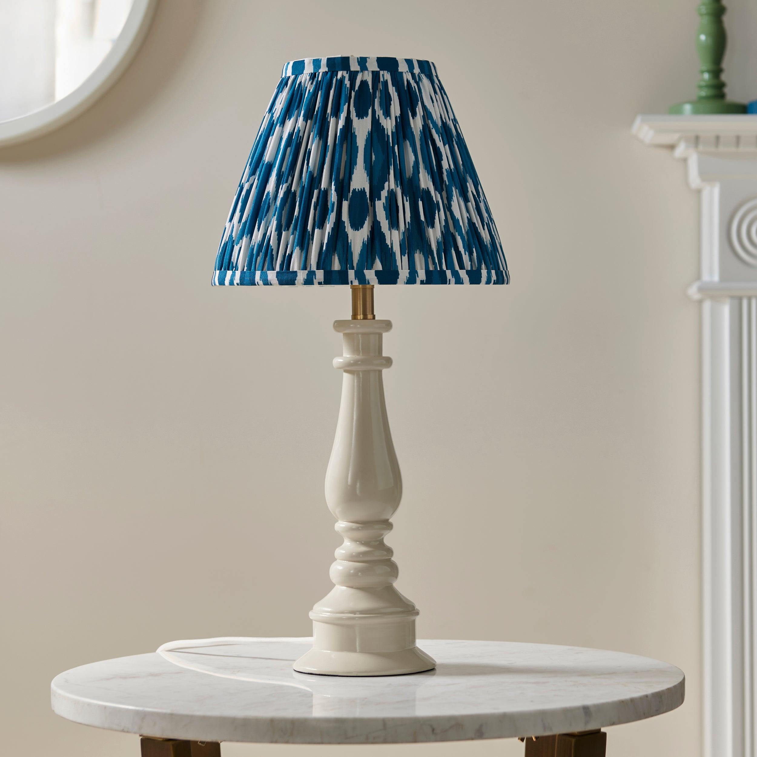 Myrtle White Table Lamp & Ikat 25cm Marlin Blue Shade