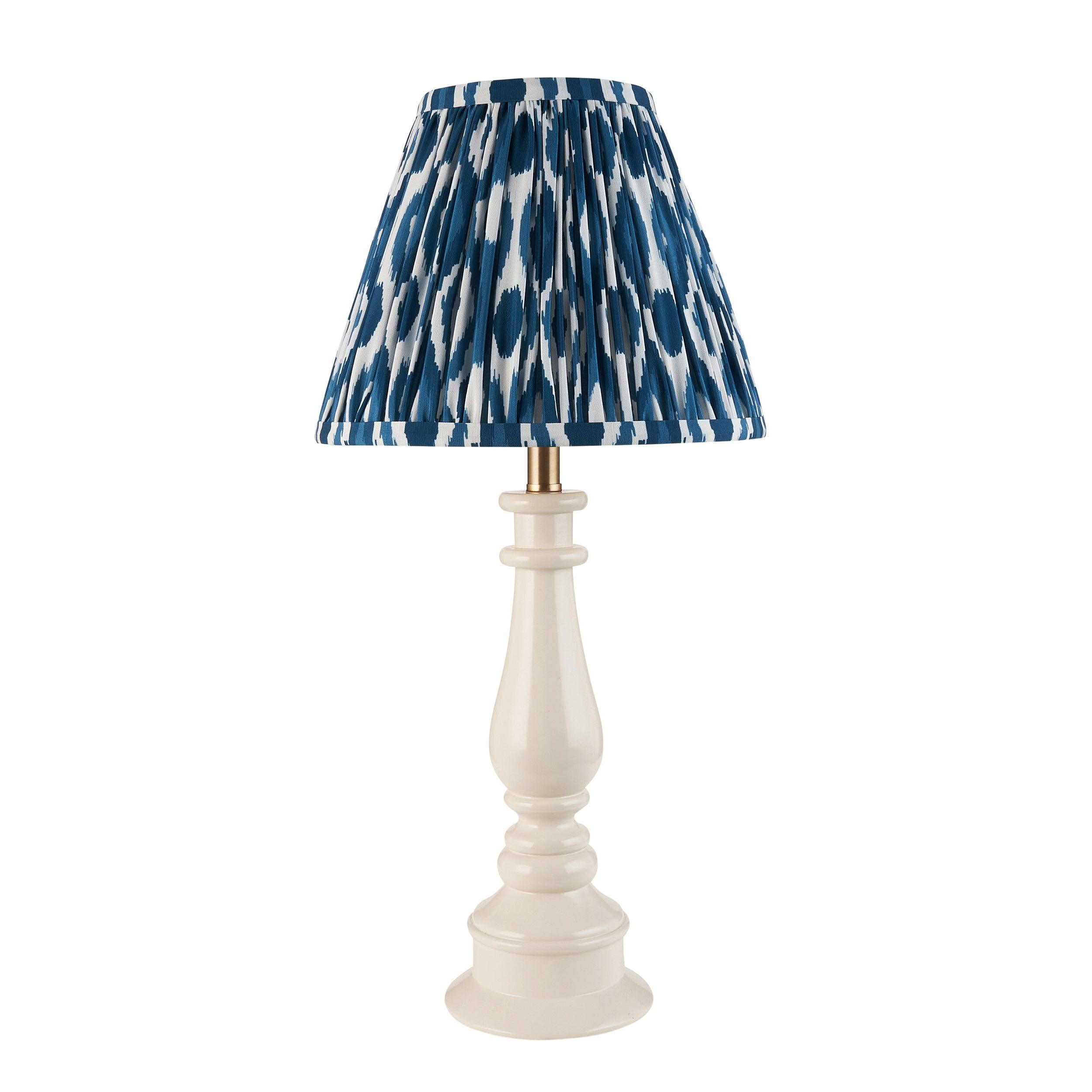 Myrtle White Table Lamp & Ikat 25cm Marlin Blue Shade
