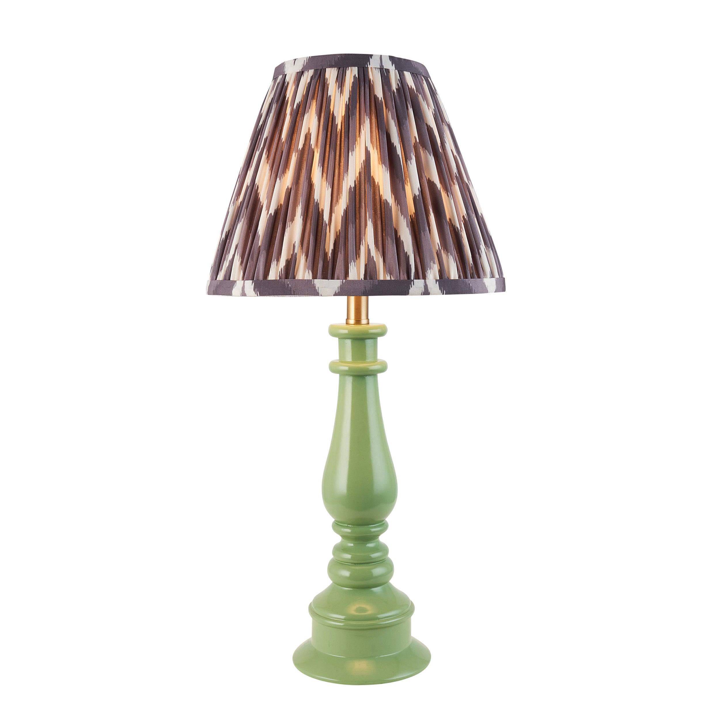 Myrtle Green Table Lamp & Zigzag 25cm Pearl Grey Shade