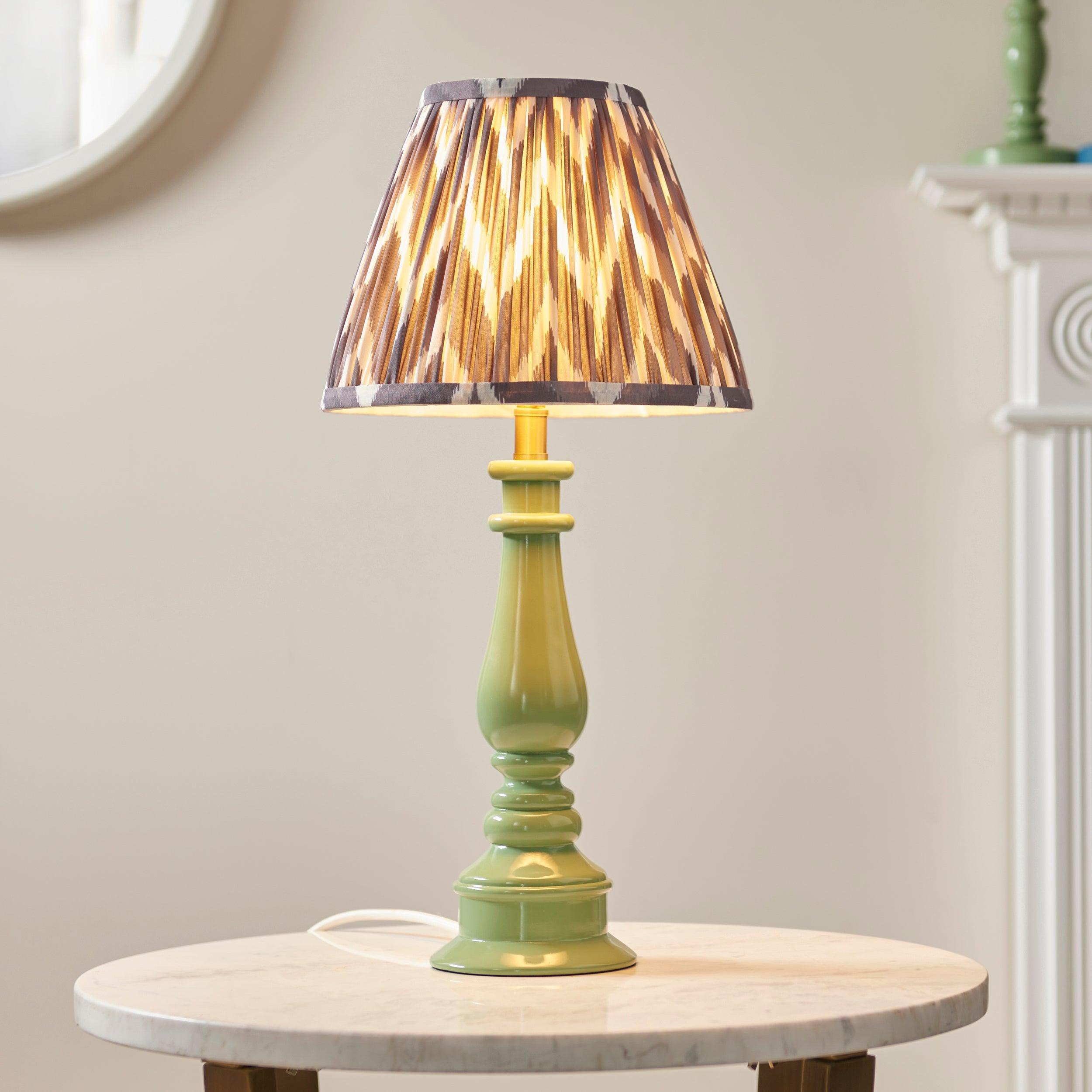 Myrtle Green Table Lamp & Zigzag 25cm Pearl Grey Shade