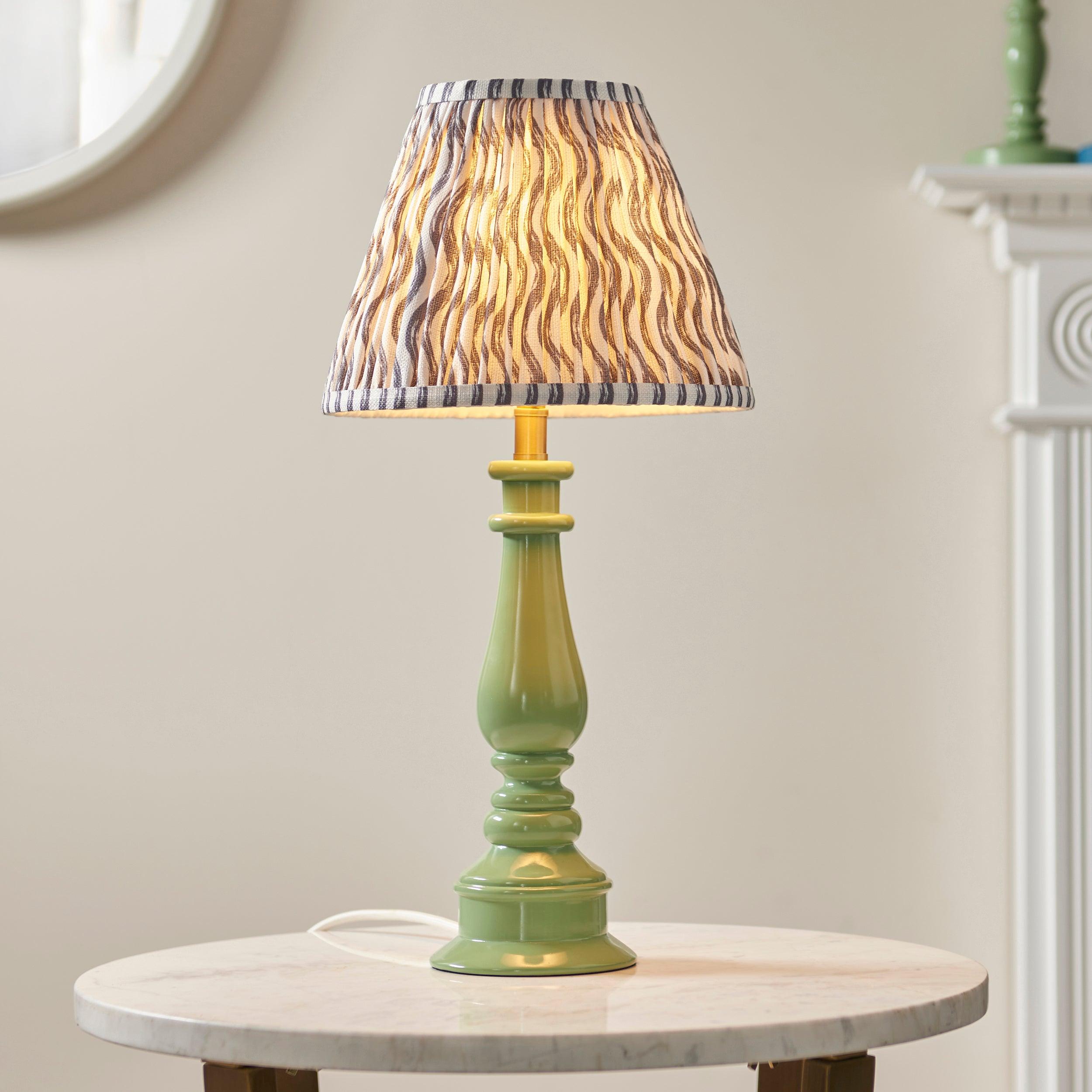 Myrtle Green Table Lamp & Ripple 25cm Pearl Grey Shade