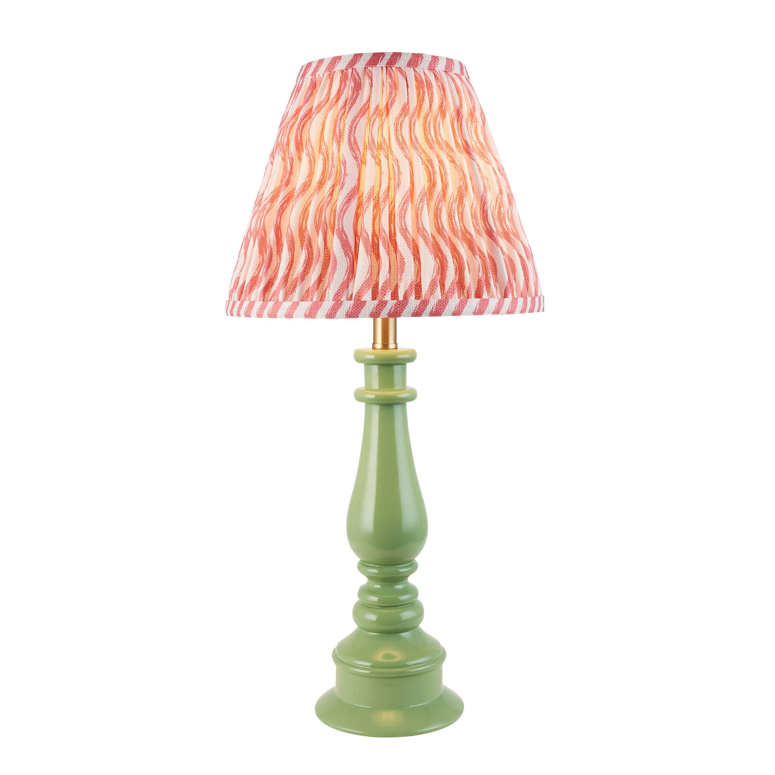 Myrtle Green Table Lamp & Ripple 25cm Coral Pink Shade