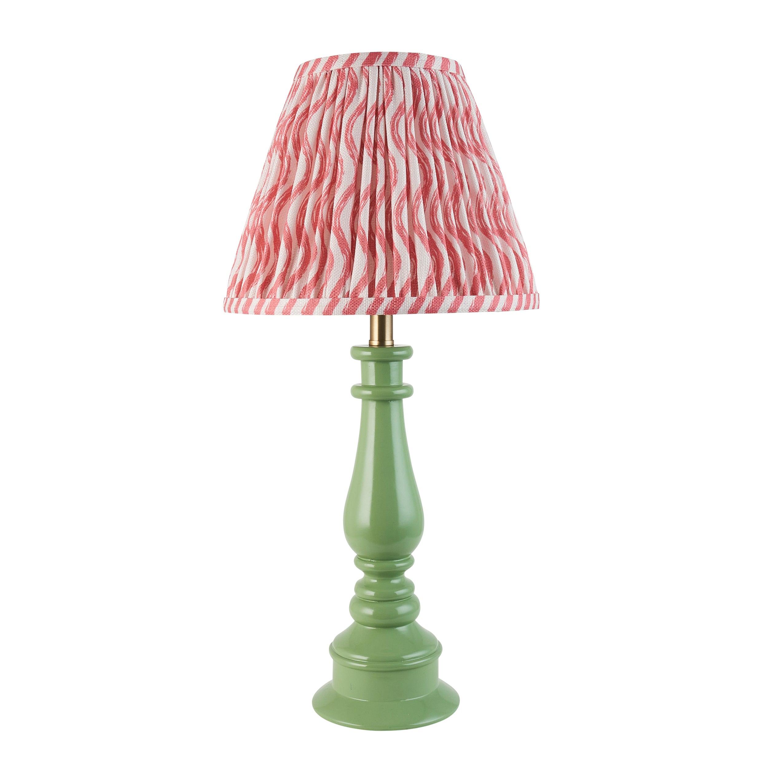 Myrtle Green Table Lamp & Ripple 25cm Coral Pink Shade