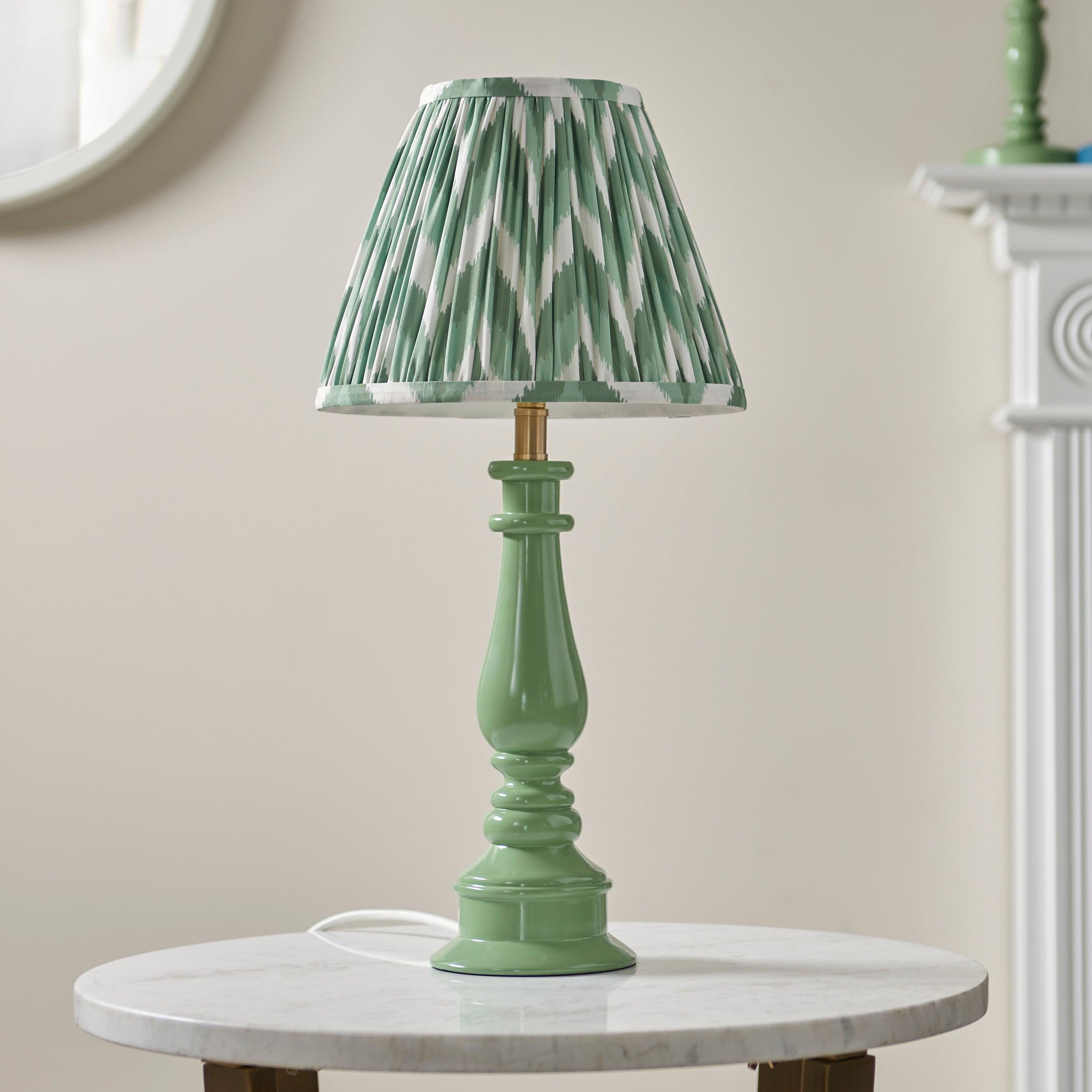 Myrtle Green Table Lamp & Zigzag 25cm Cotswold Green Shade