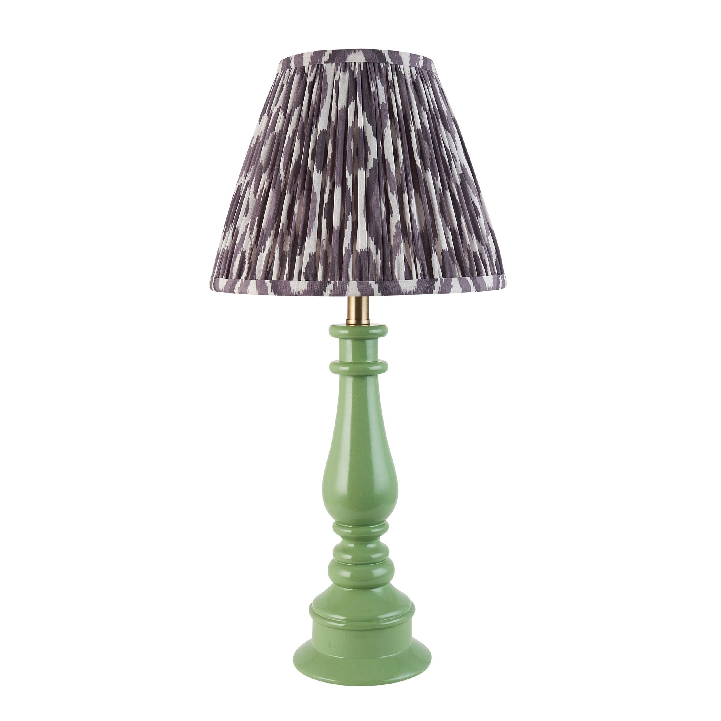 Myrtle Green Table Lamp & Ikat 25cm Pearl Grey Shade