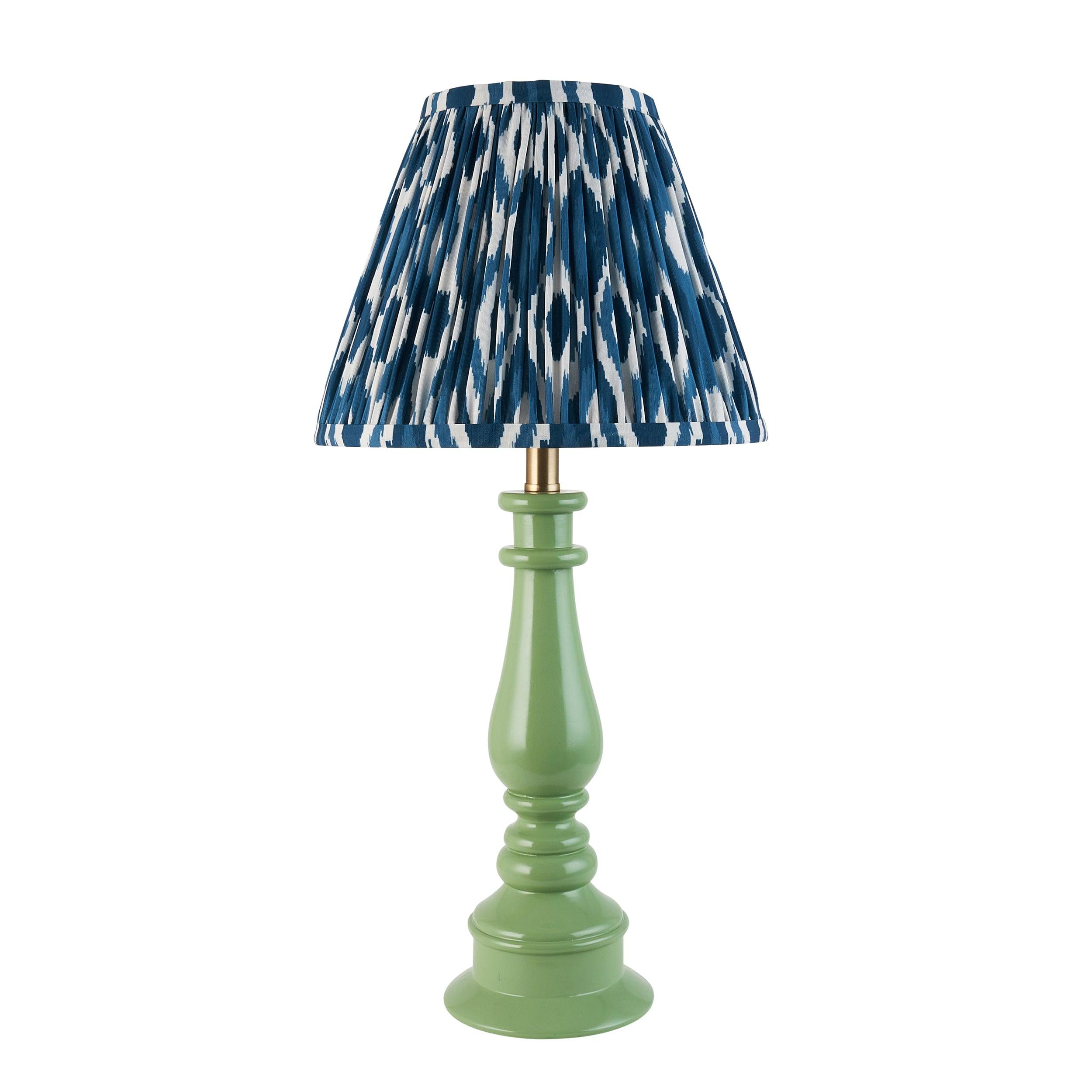 Myrtle Green Table Lamp & Ikat 25cm Marlin Blue Shade