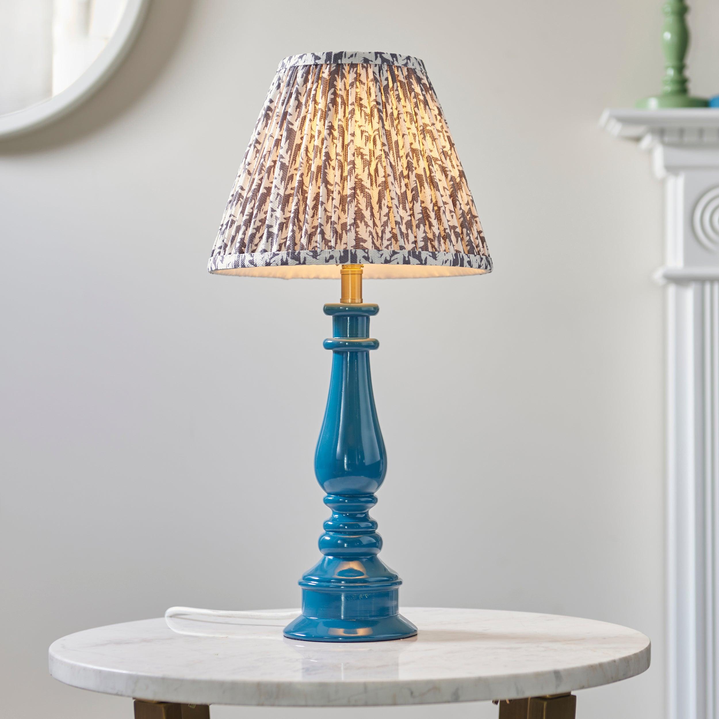 Myrtle Blue Table Lamp & Leaf 25cm Pearl Grey Shade