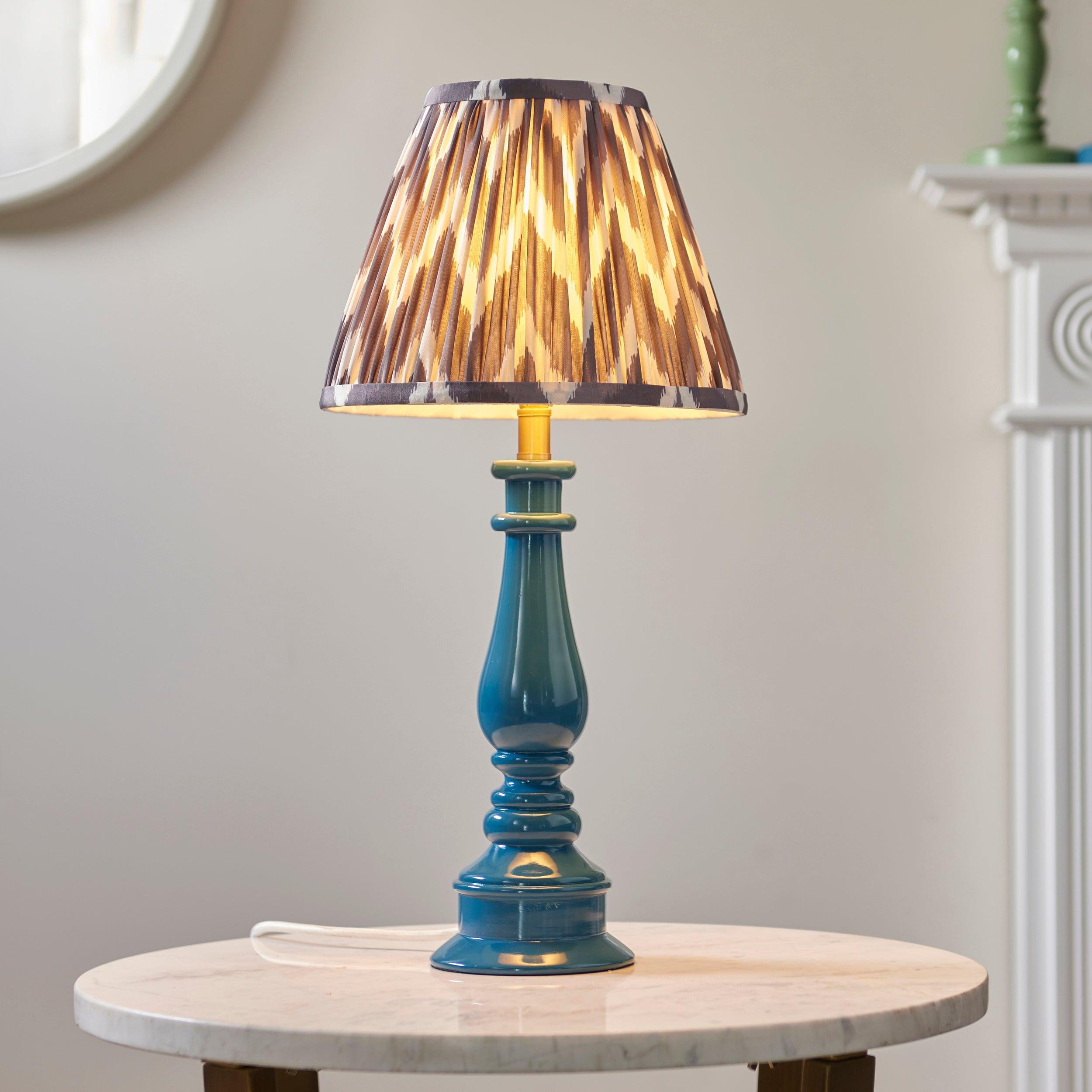 Myrtle Blue Table Lamp & Zigzag 25cm Pearl Grey Shade