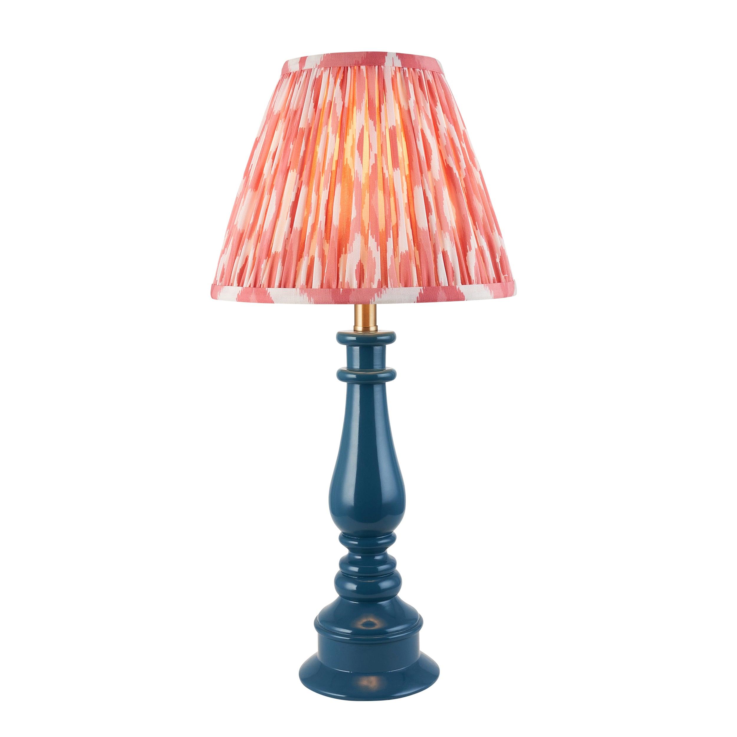 Myrtle Blue Table Lamp & Ikat 25cm Coral Pink Shade
