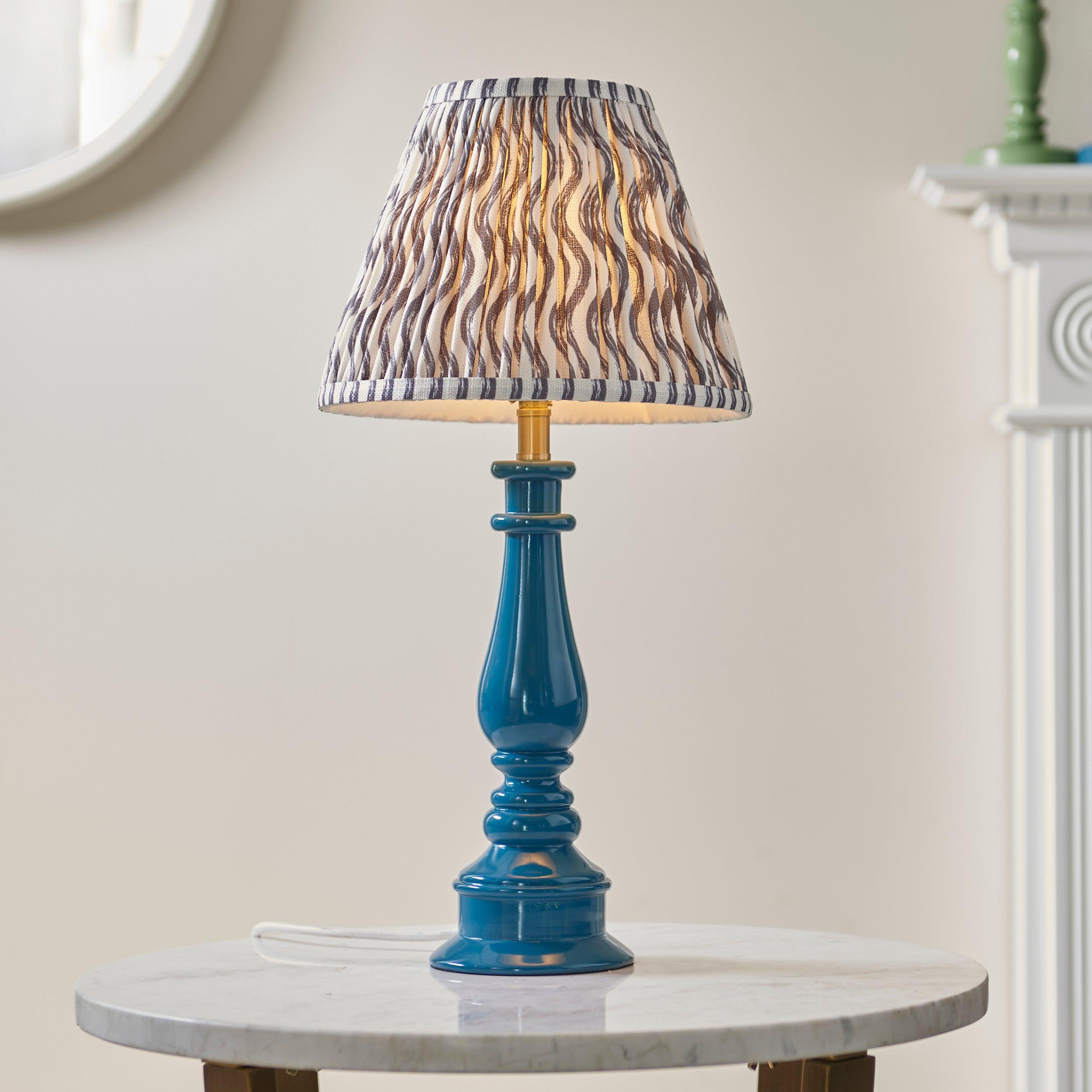 Myrtle Blue Table Lamp & Ripple 25cm Pearl Grey Shade