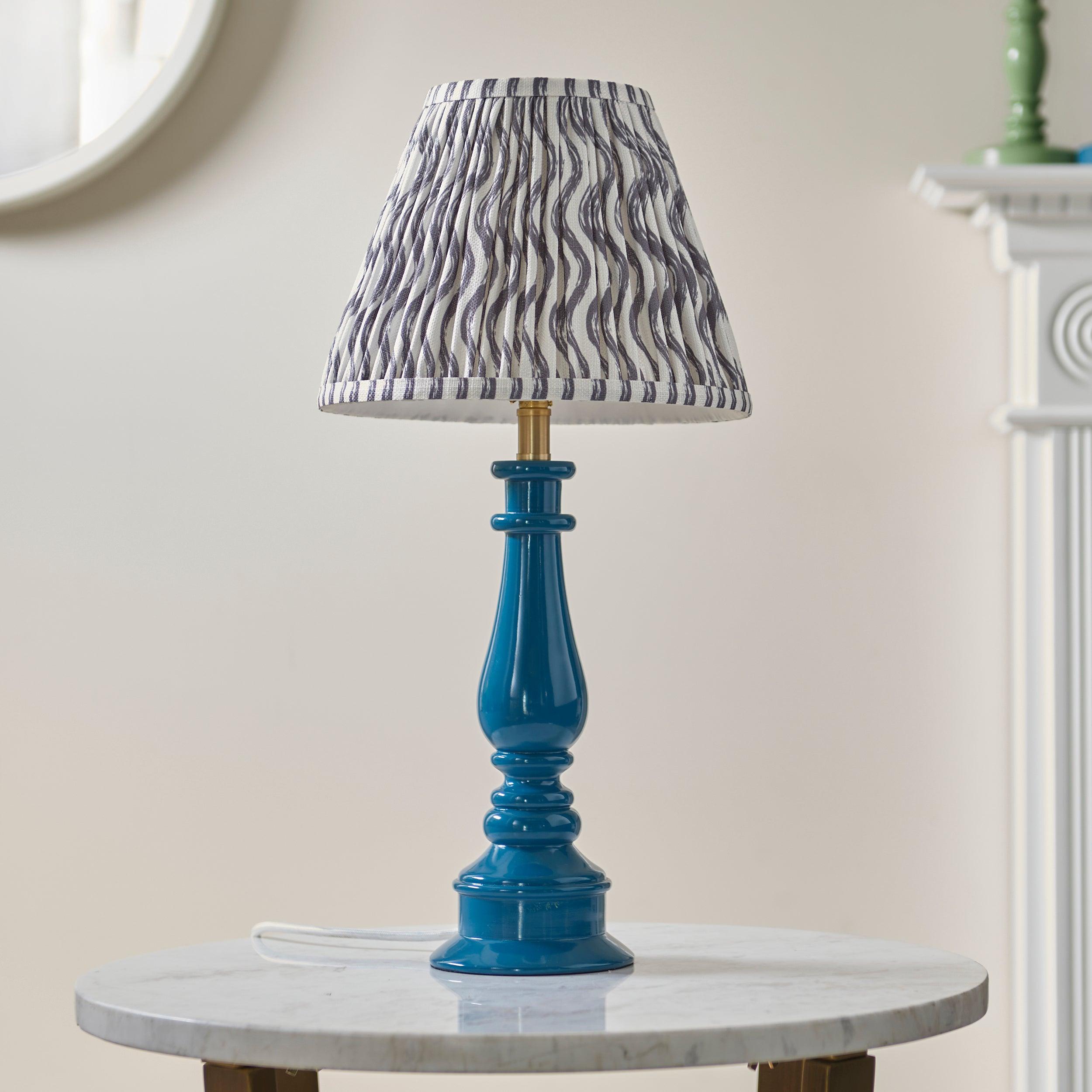 Myrtle Blue Table Lamp & Ripple 25cm Pearl Grey Shade