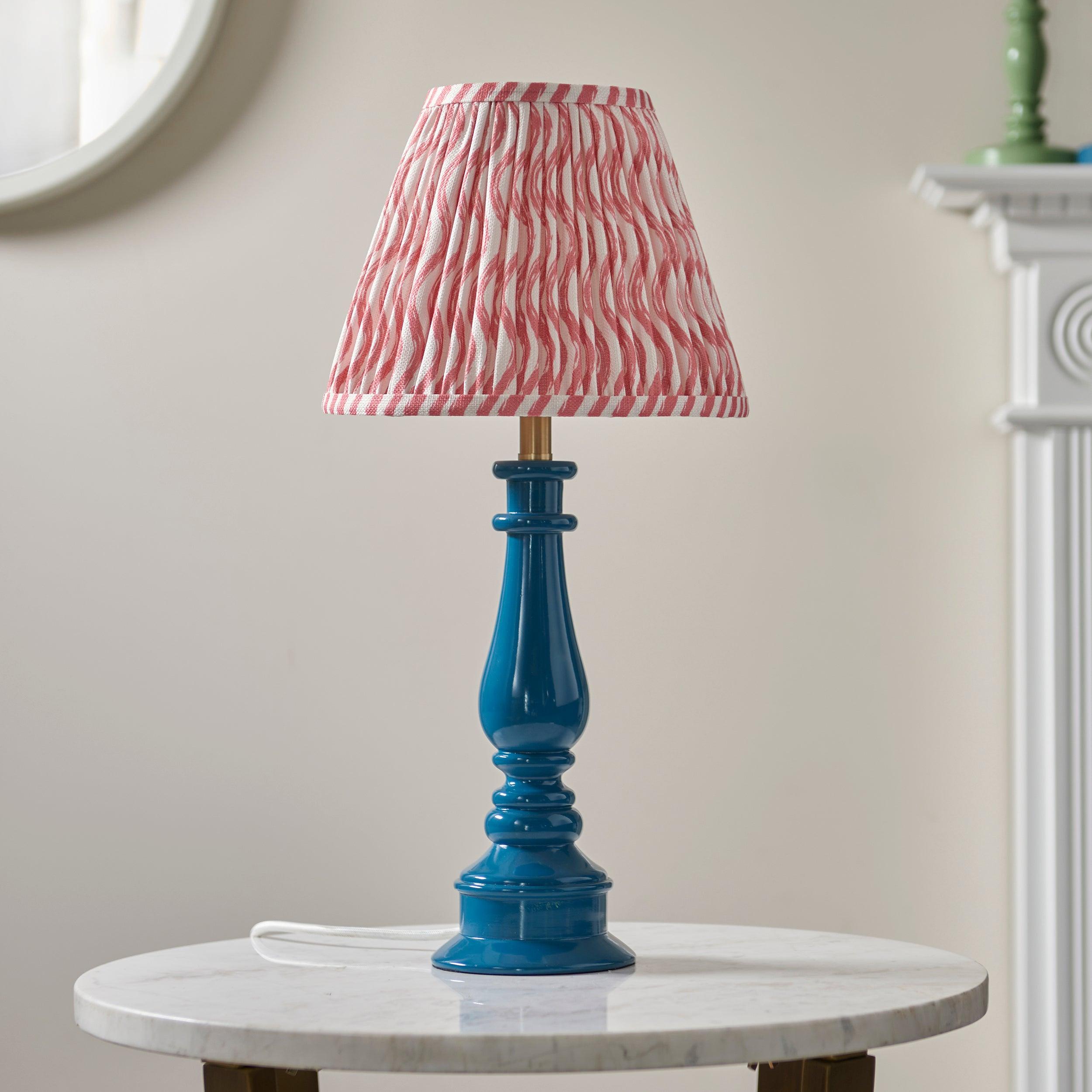 Myrtle Blue Table Lamp & Ripple 25cm Coral Pink Shade