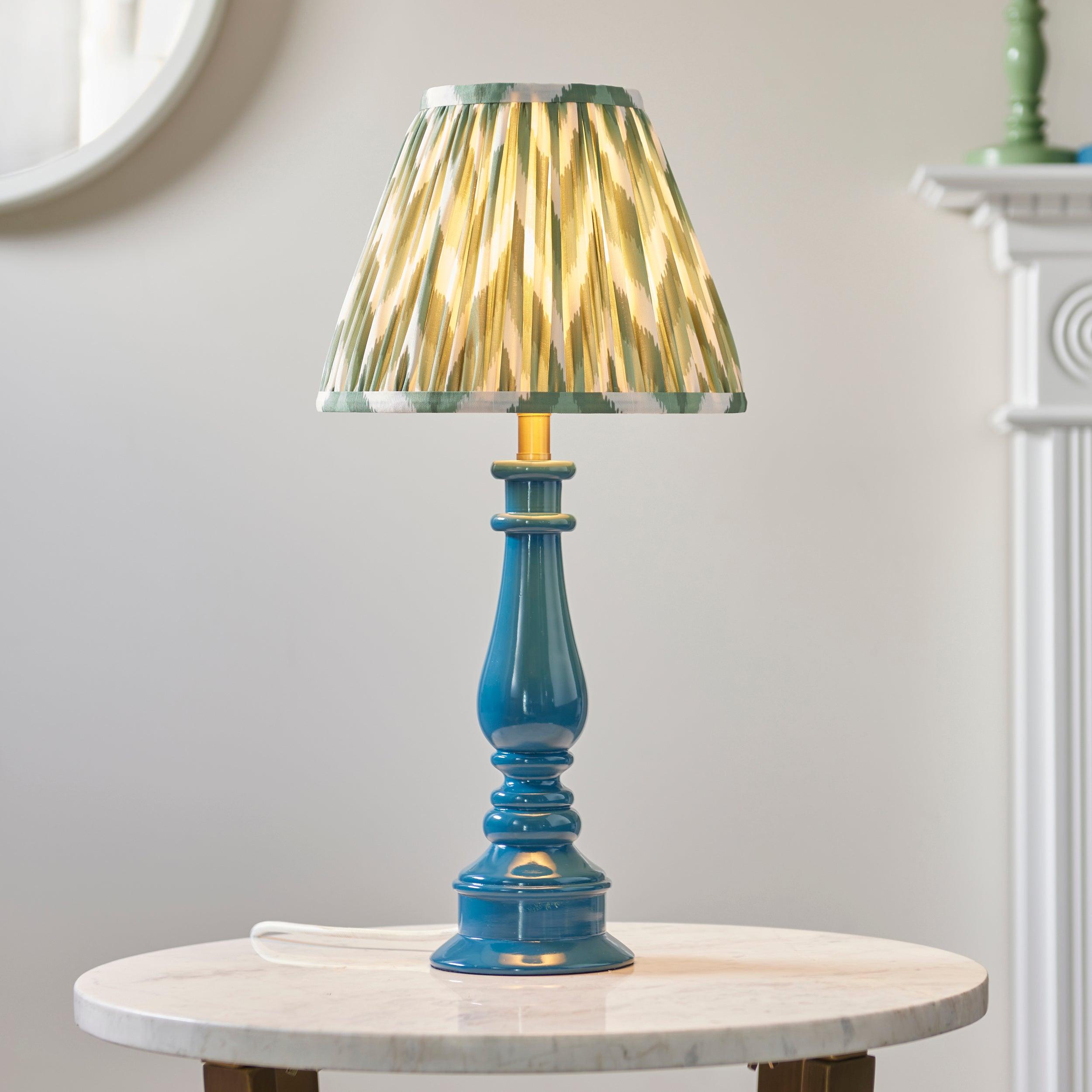 Myrtle Blue Table Lamp & Zigzag 25cm Cotswold Green Shade