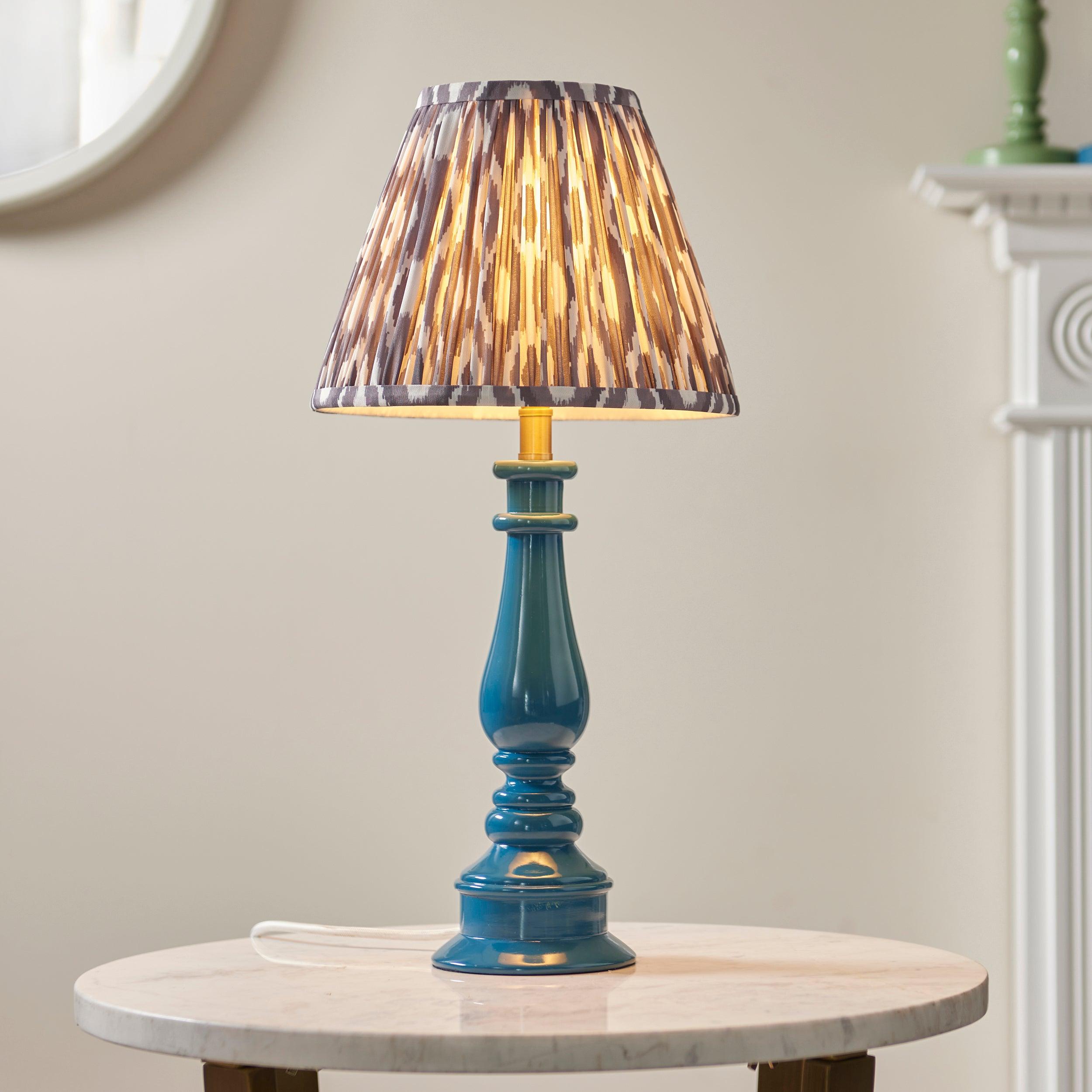 Myrtle Blue Table Lamp & Ikat 25cm Pearl Grey Shade