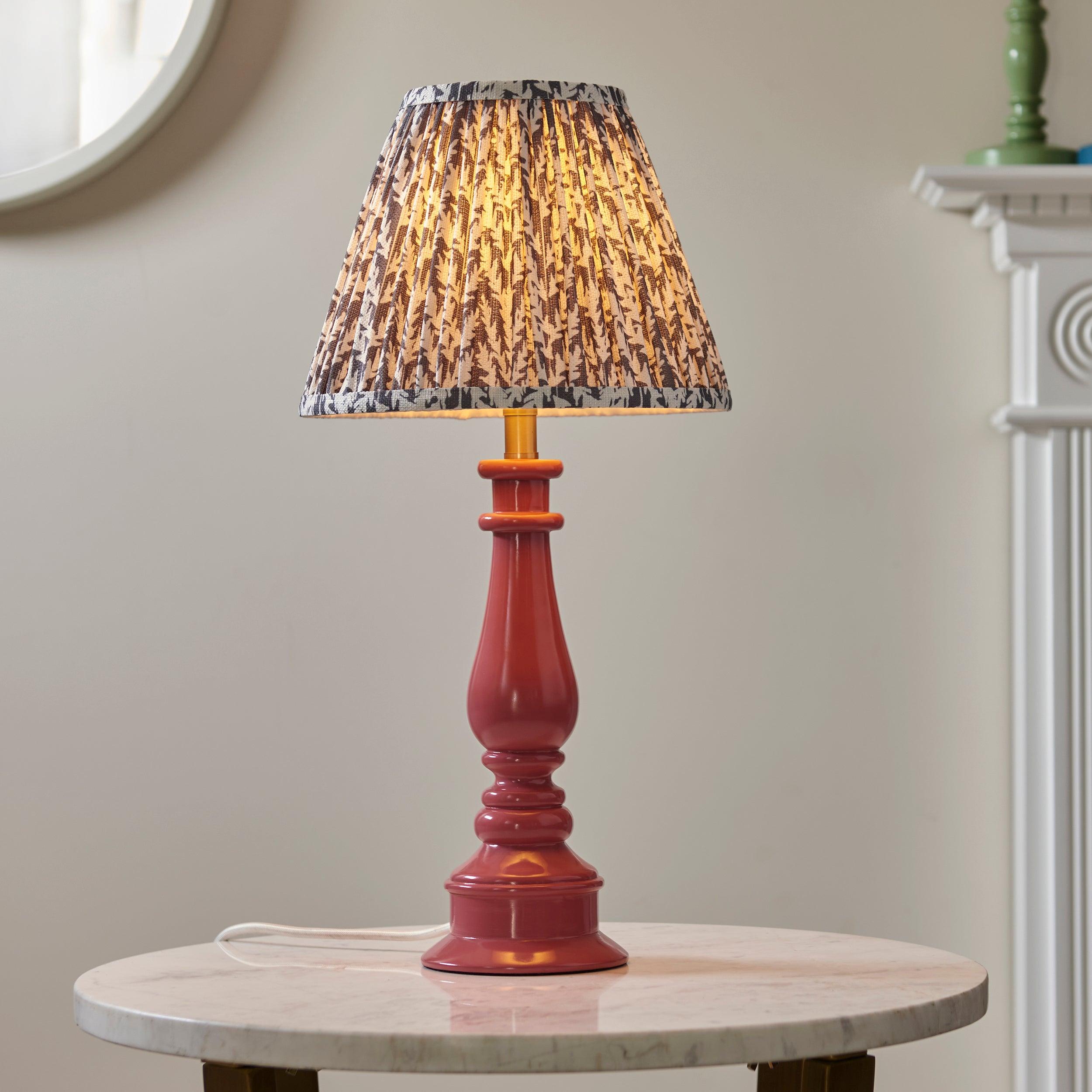 Myrtle Pink Table Lamp & Leaf 25cm Pearl Grey Shade