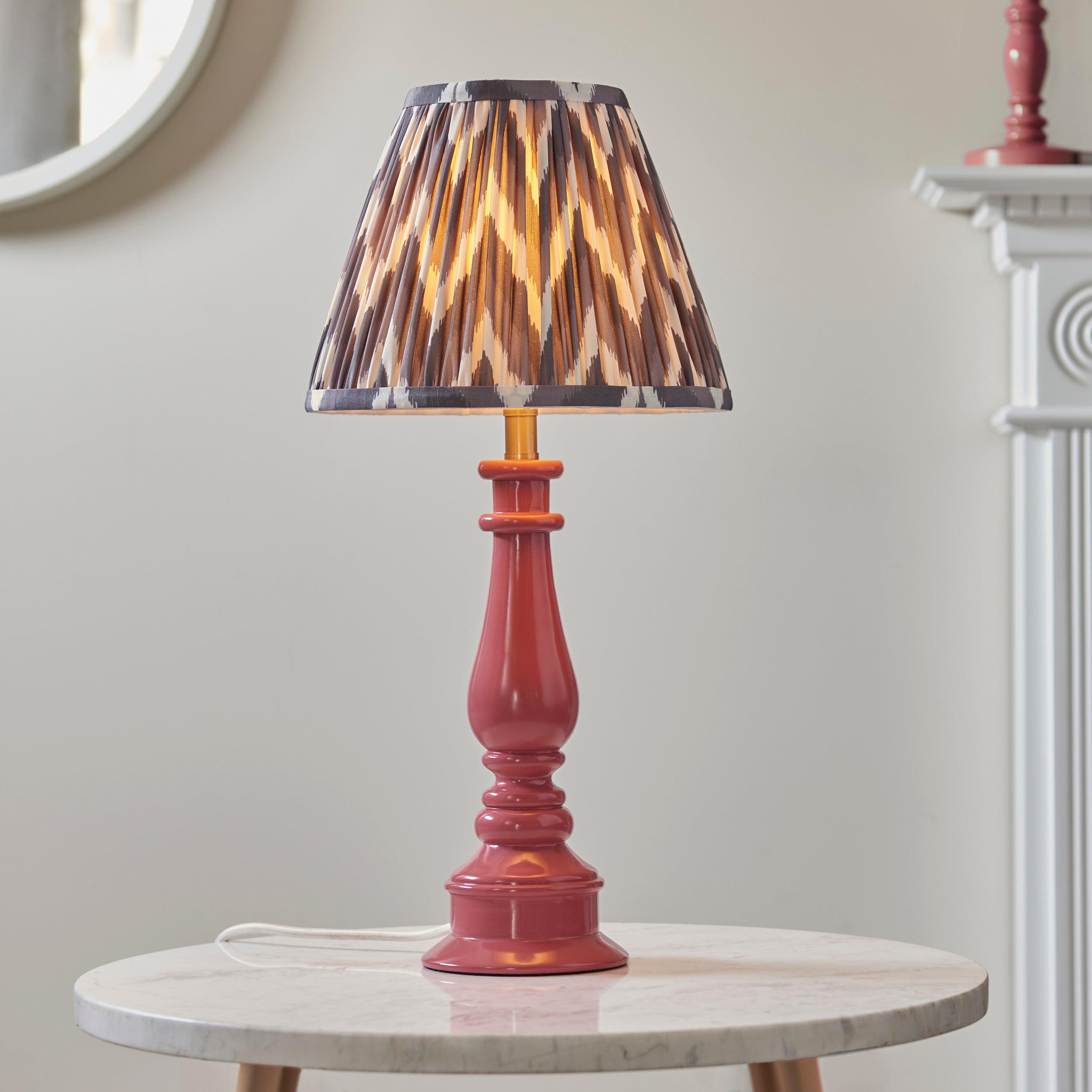 Myrtle Pink Table Lamp & Zigzag 25cm Pearl Grey Shade
