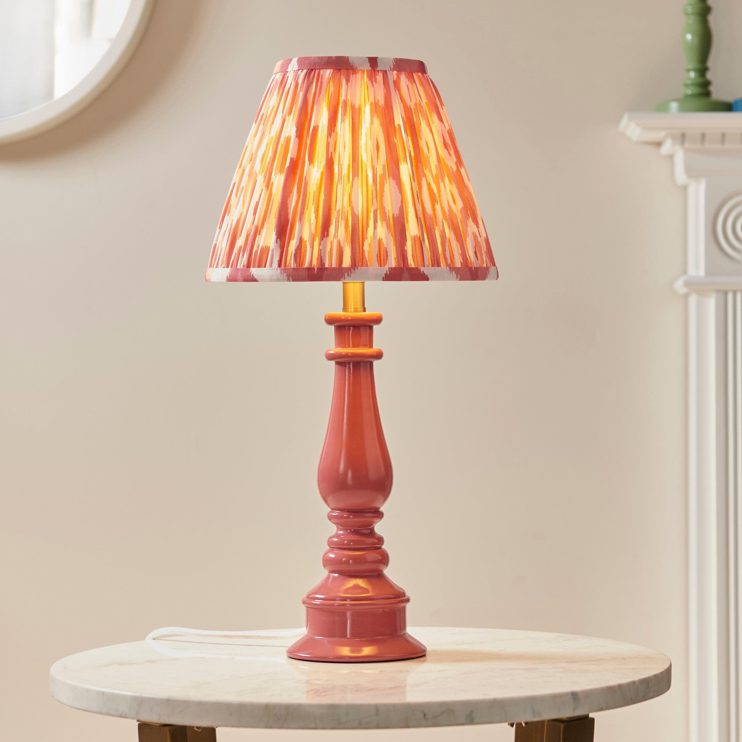 Myrtle Pink Table Lamp & Ikat 25cm Coral Pink Shade