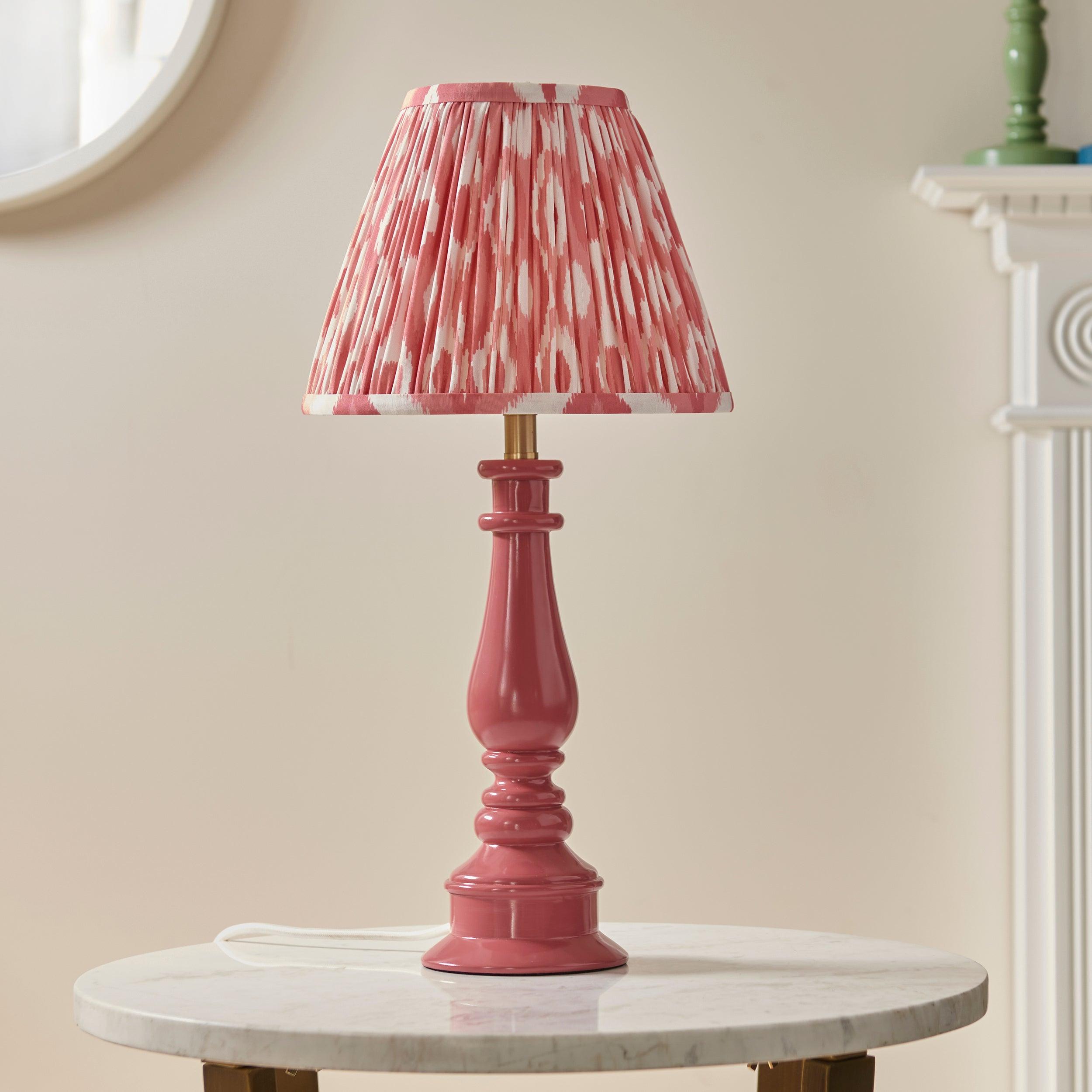 Myrtle Pink Table Lamp & Ikat 25cm Coral Pink Shade