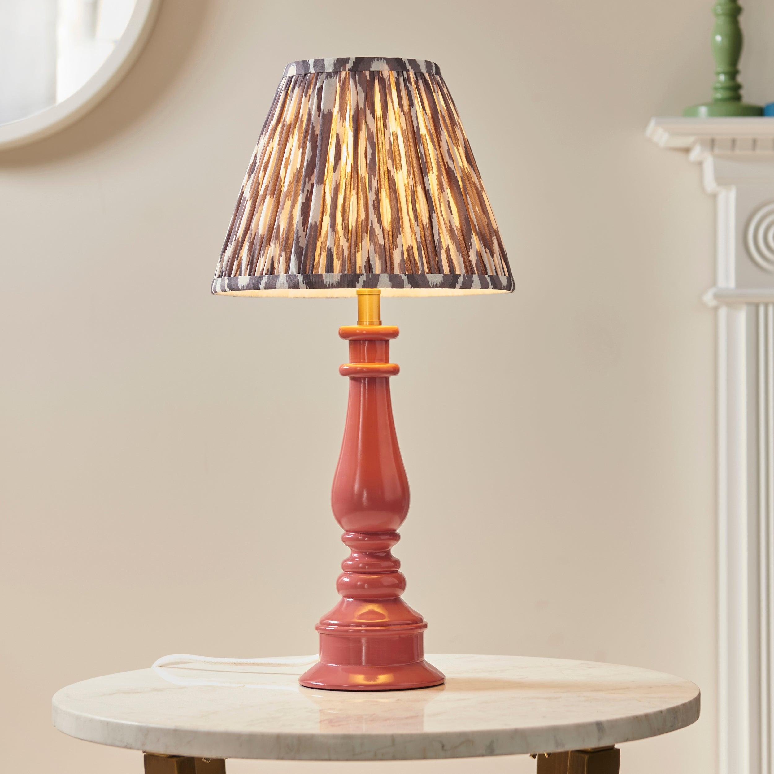 Myrtle Pink Table Lamp & Ikat 25cm Pearl Grey Shade