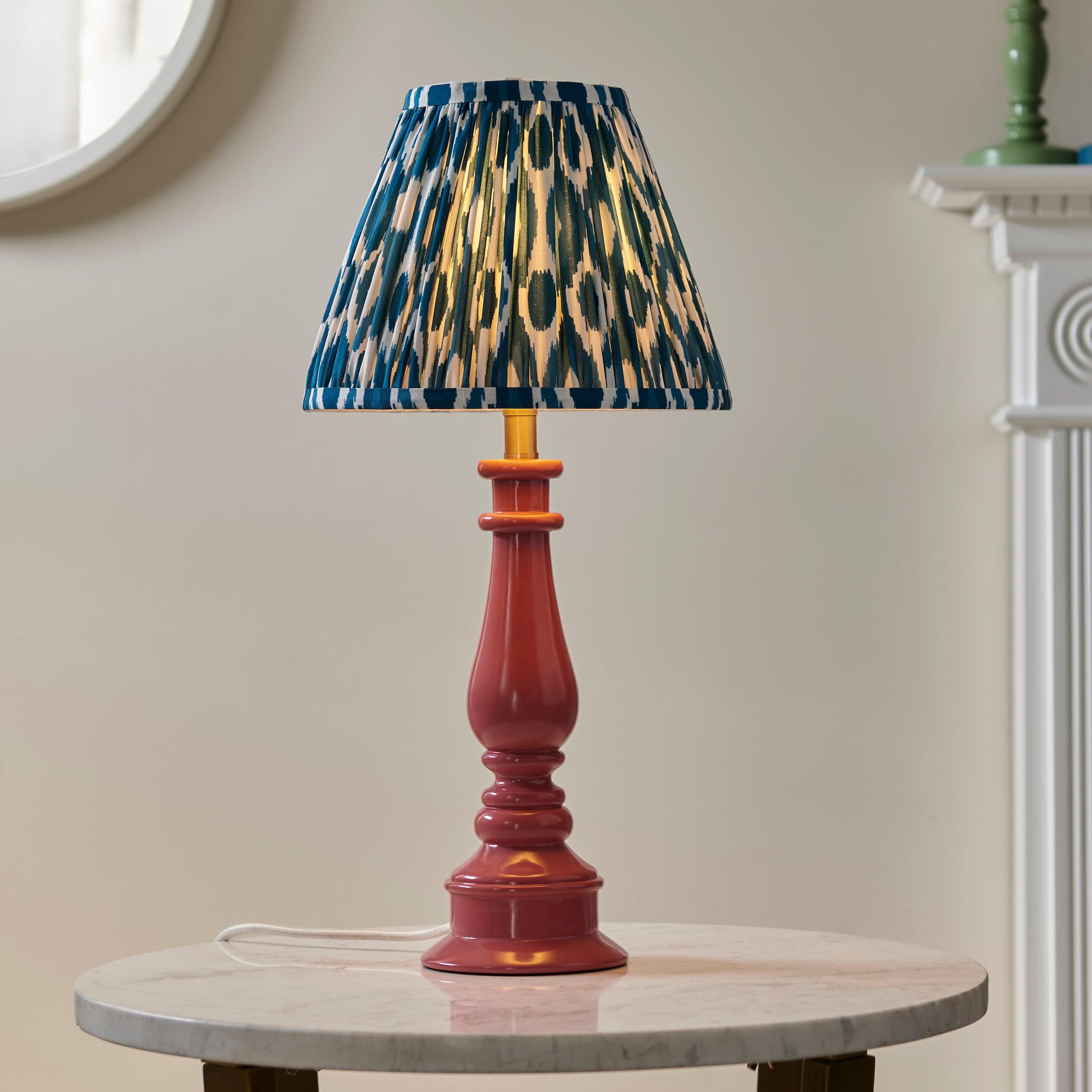 Myrtle Pink Table Lamp & Ikat 25cm Marlin Blue Shade