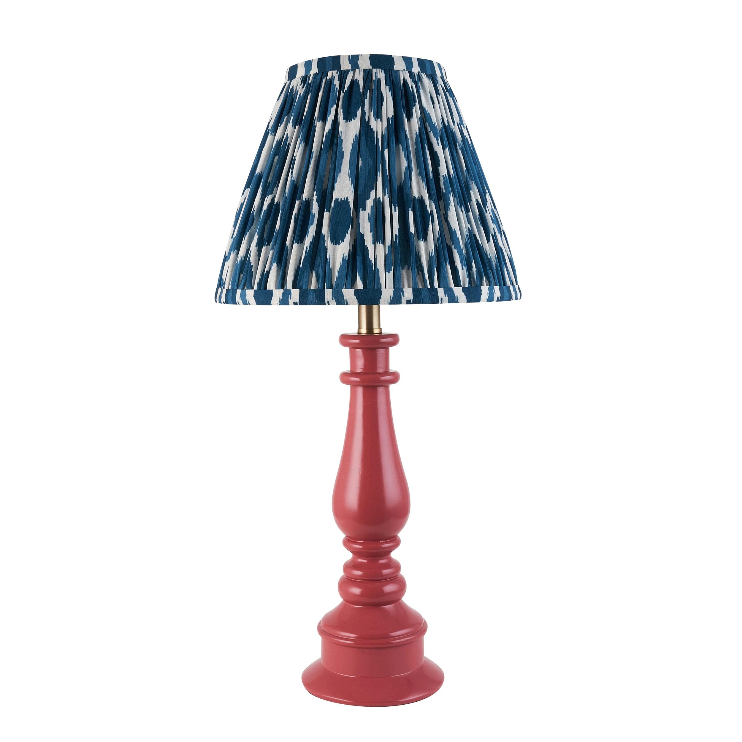 Myrtle Pink Table Lamp & Ikat 25cm Marlin Blue Shade