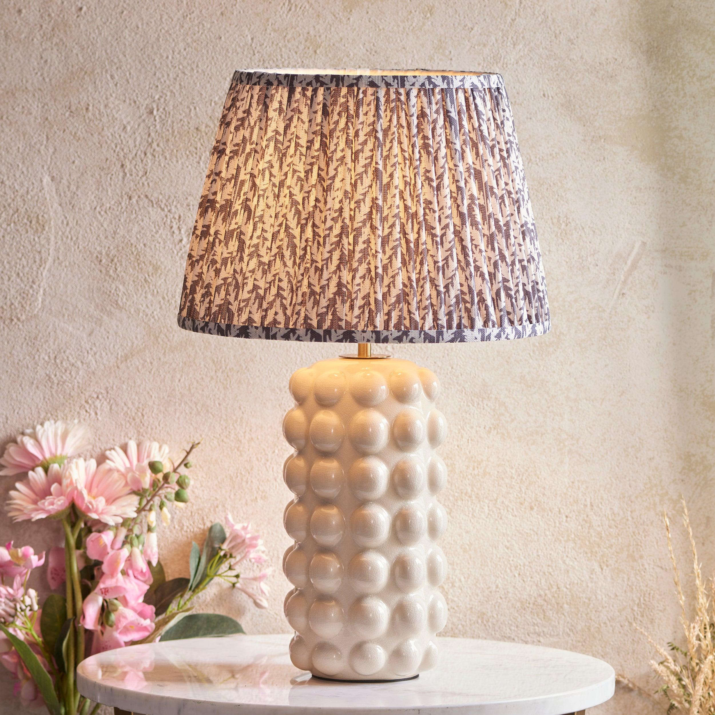 Bobble White Ceramic Table Lamp & Leaf 35cm Pearl Grey Shade