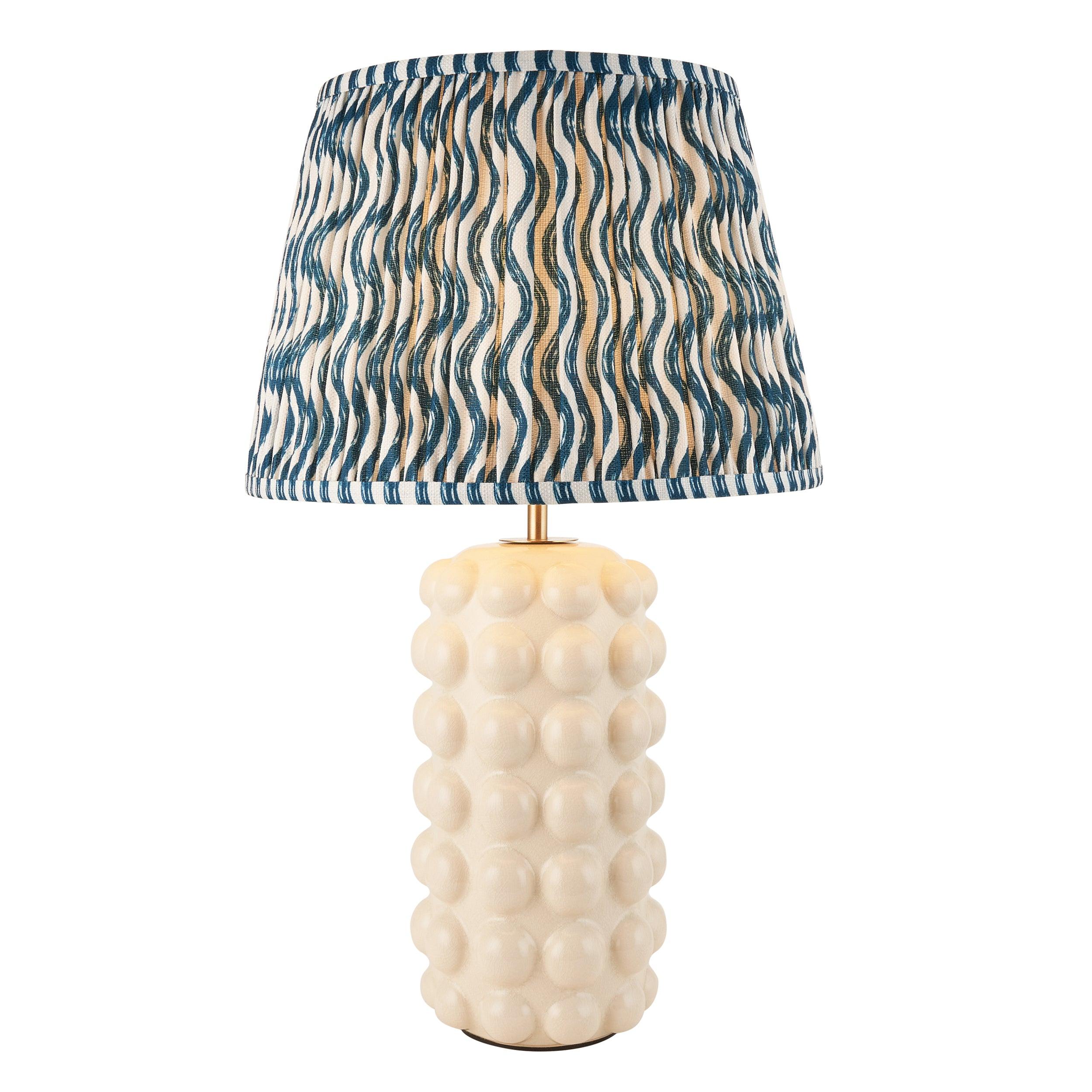 Bobble White Ceramic Table Lamp & Ripple 35cm Marlin Blue Shade