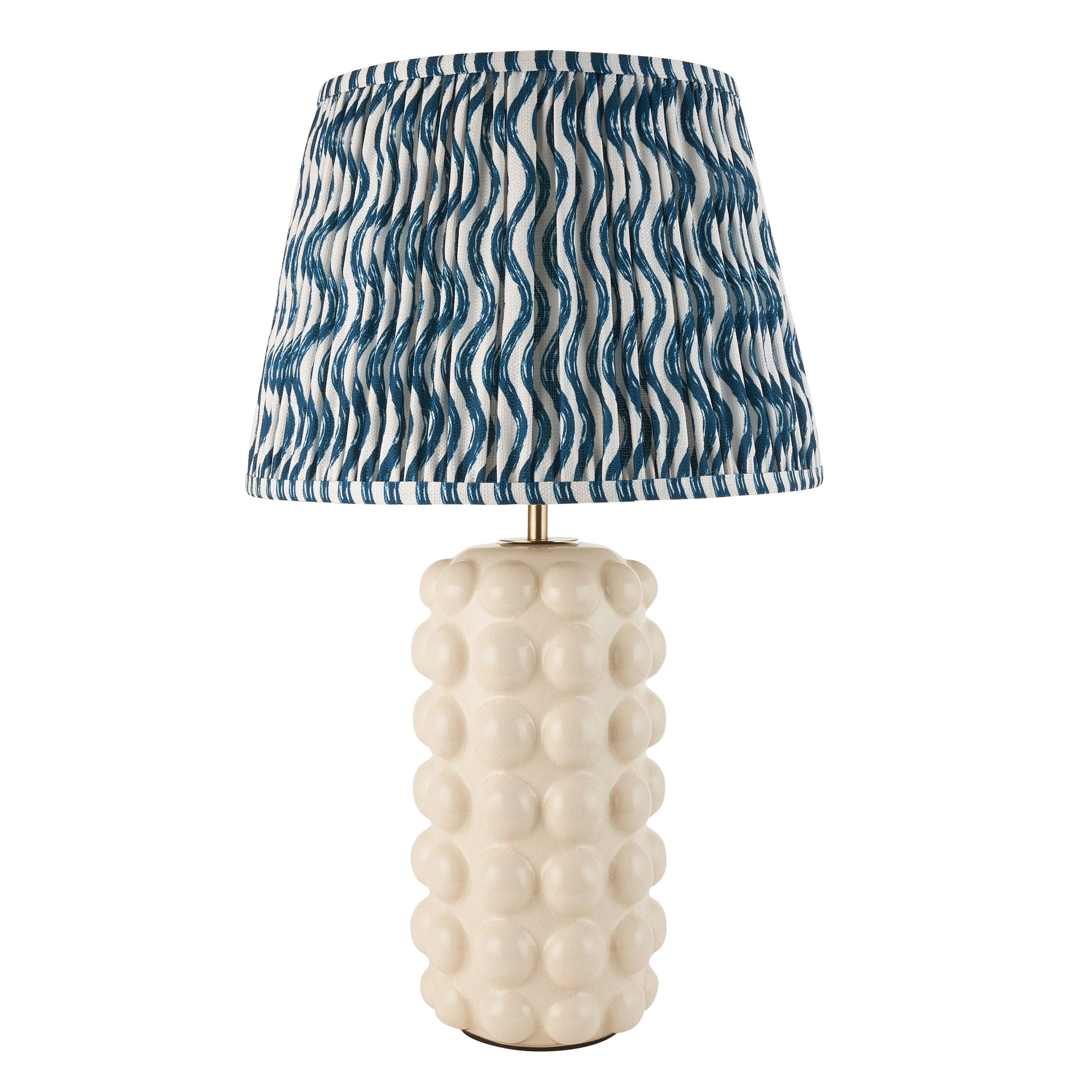 Bobble White Ceramic Table Lamp & Ripple 35cm Marlin Blue Shade