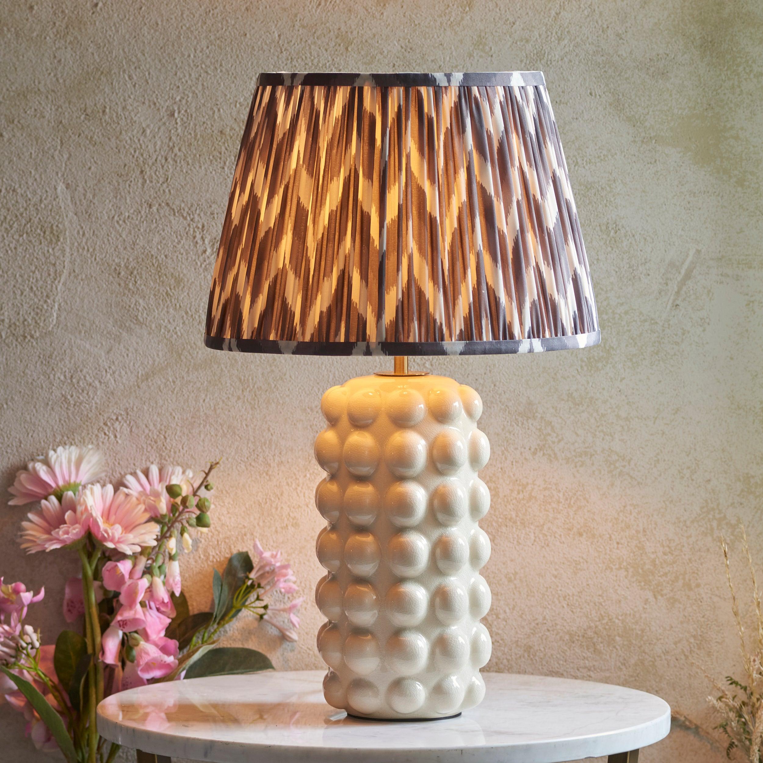 Bobble White Ceramic Table Lamp & Zigzag 35cm Pearl Grey Shade