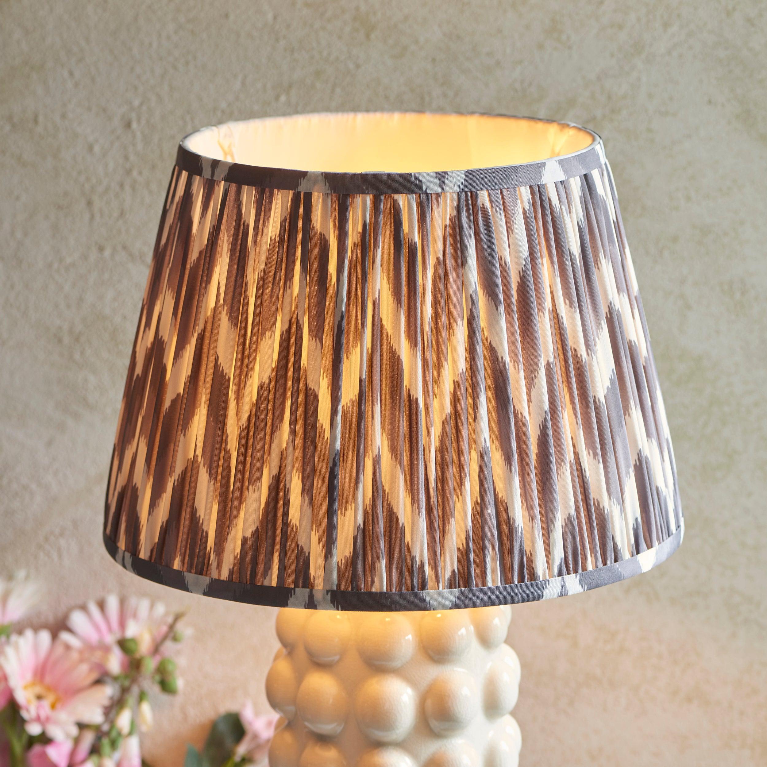 Bobble White Ceramic Table Lamp & Zigzag 35cm Pearl Grey Shade