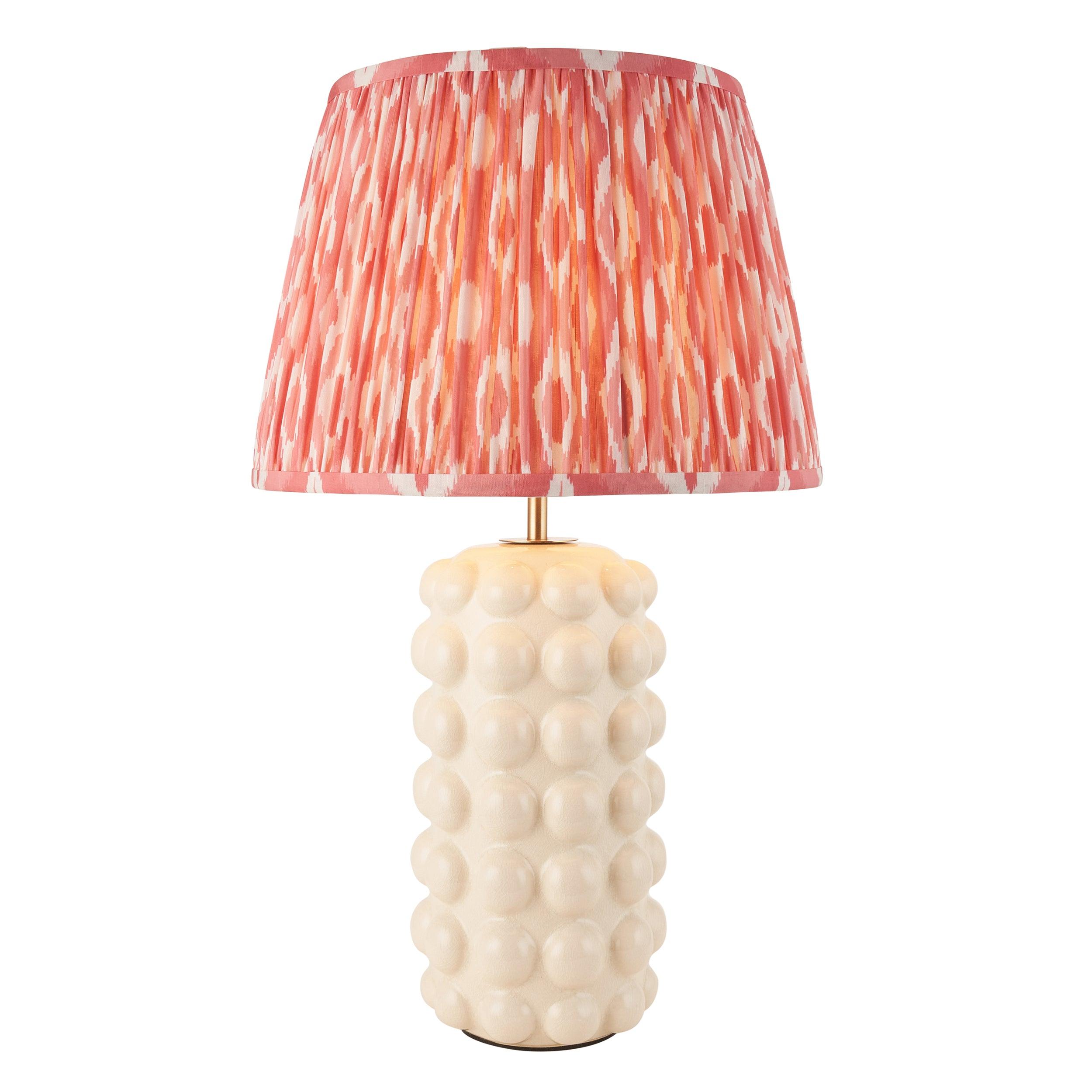 Bobble White Ceramic Table Lamp & Ikat 35cm Coral Pink Shade
