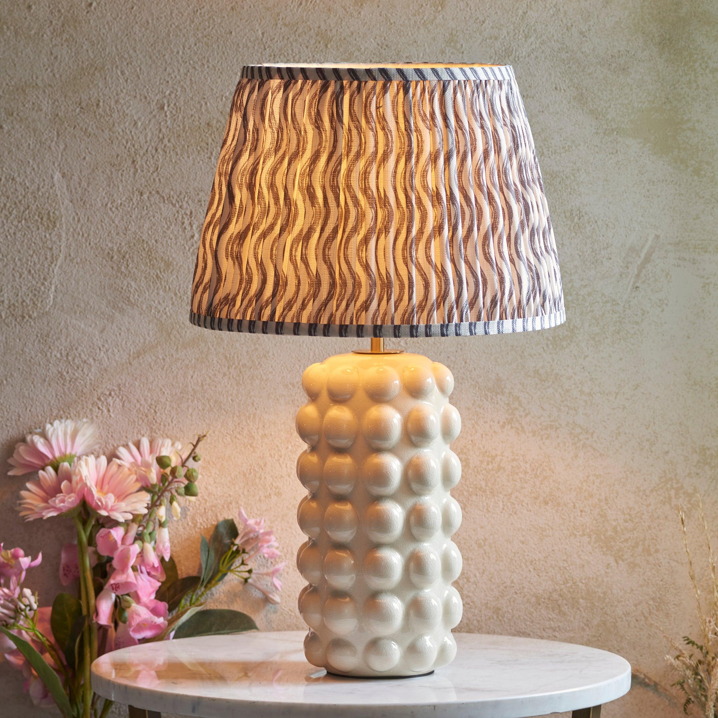 Bobble White Ceramic Table Lamp & Ripple 35cm Pearl Grey Shade