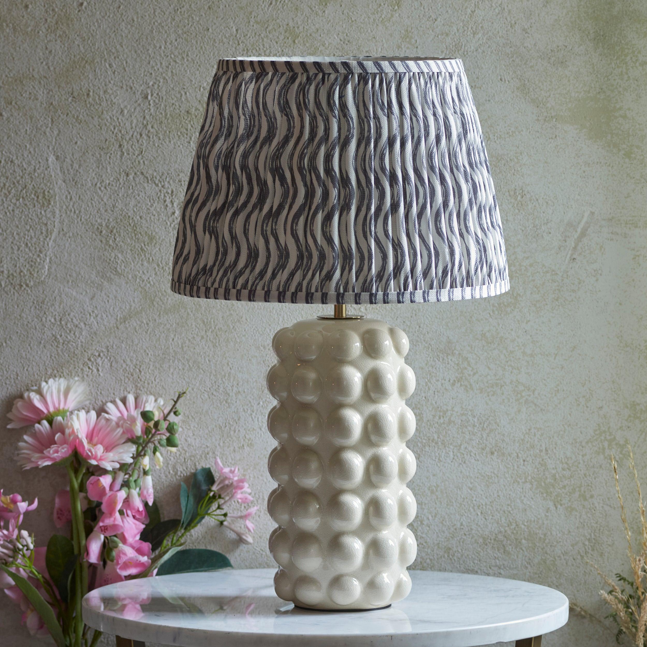 Bobble White Ceramic Table Lamp & Ripple 35cm Pearl Grey Shade