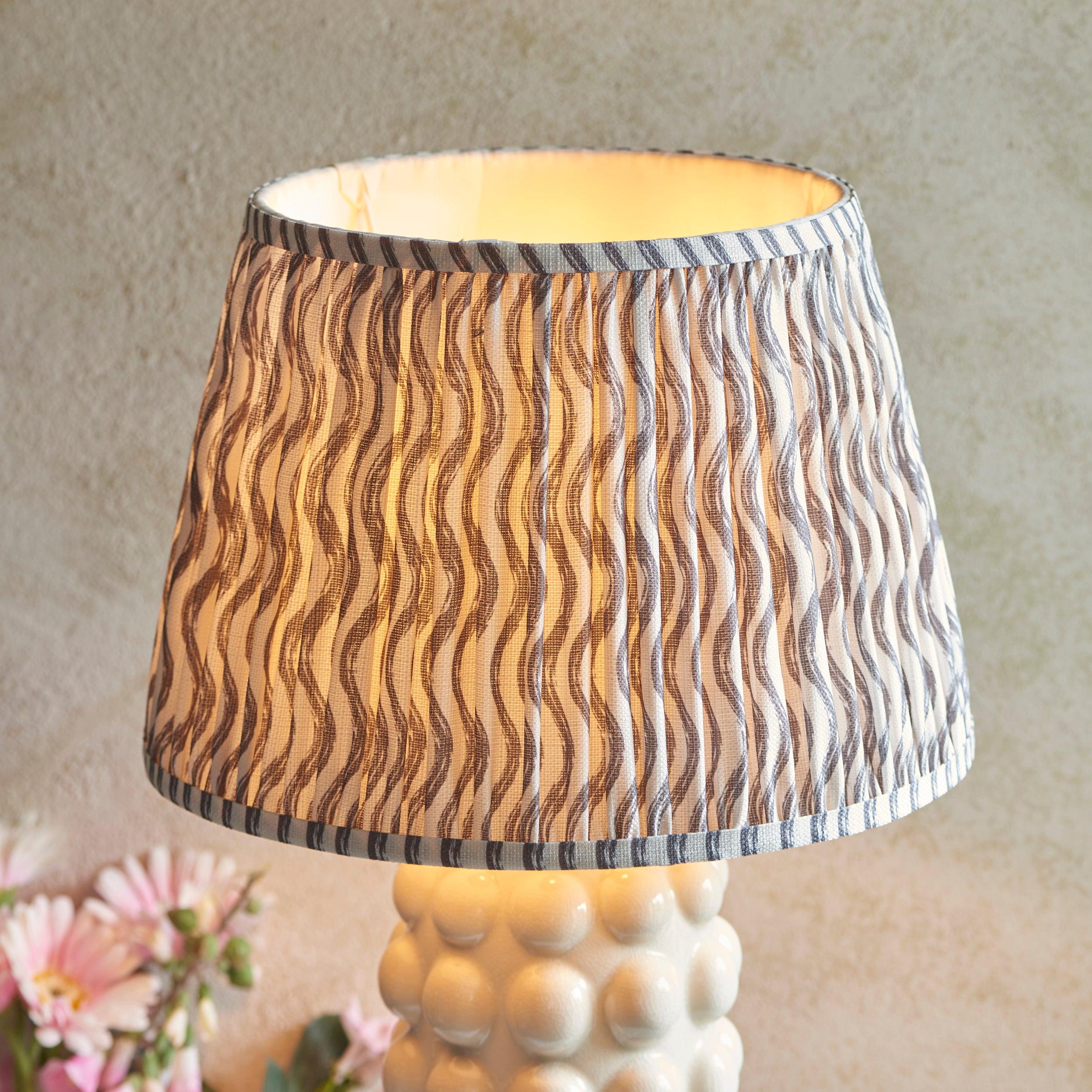 Bobble White Ceramic Table Lamp & Ripple 35cm Pearl Grey Shade