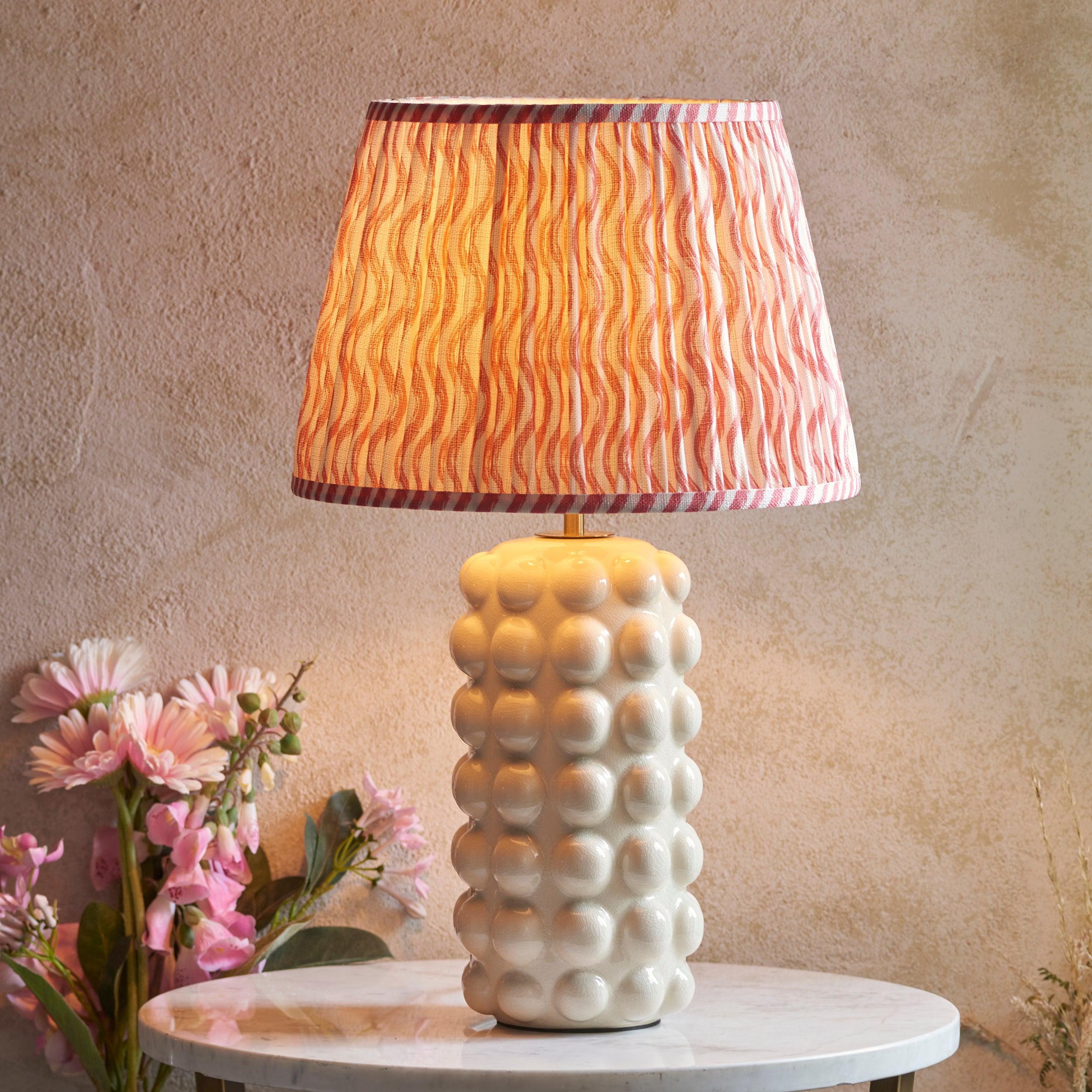 Bobble White Ceramic Table Lamp & Ripple 35cm Coral Pink Shade