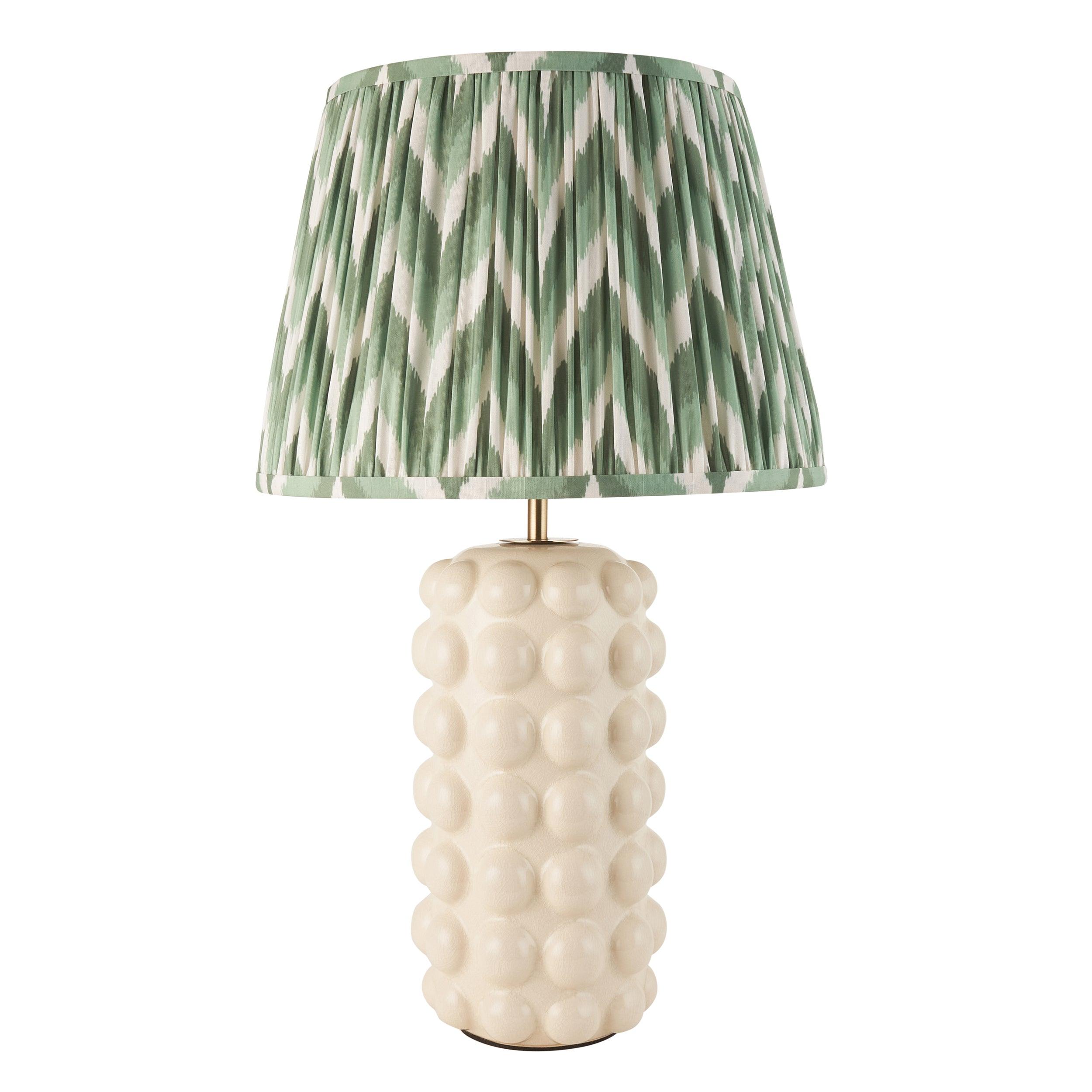 Bobble White Ceramic Table Lamp & Zigzag 35cm Cotswold Green Shade