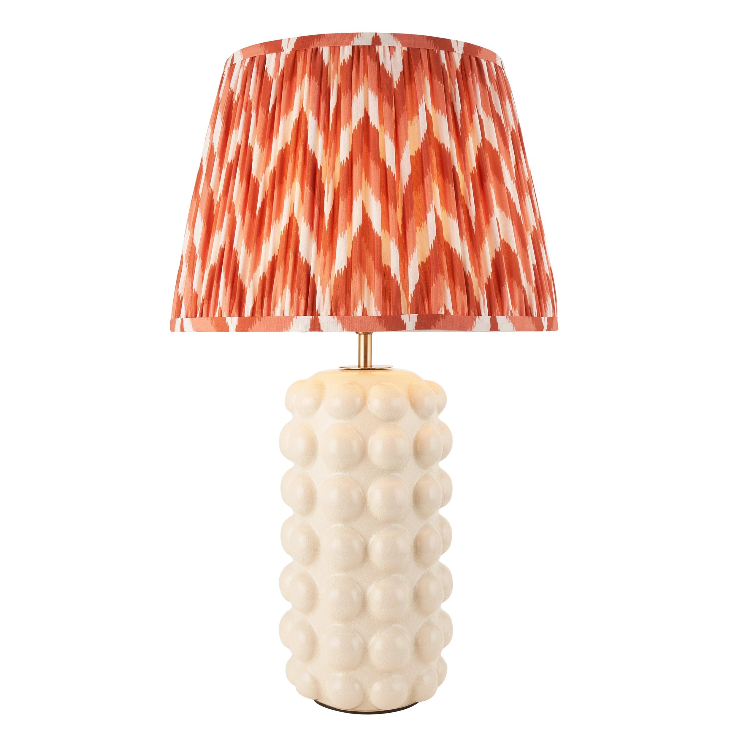 Bobble White Ceramic Table Lamp & Zigzag 35cm Apricot Orange Shade