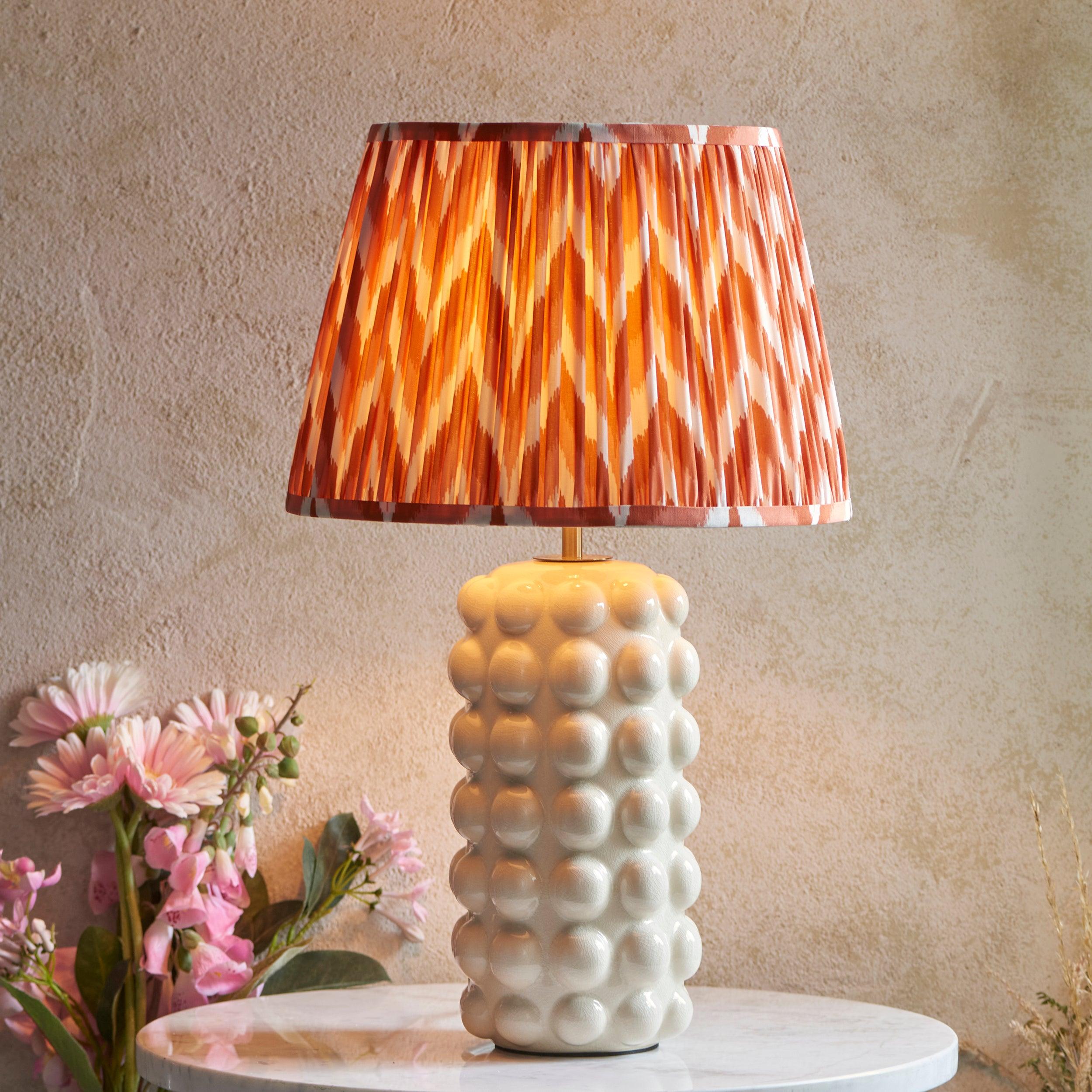 Bobble White Ceramic Table Lamp & Zigzag 35cm Apricot Orange Shade