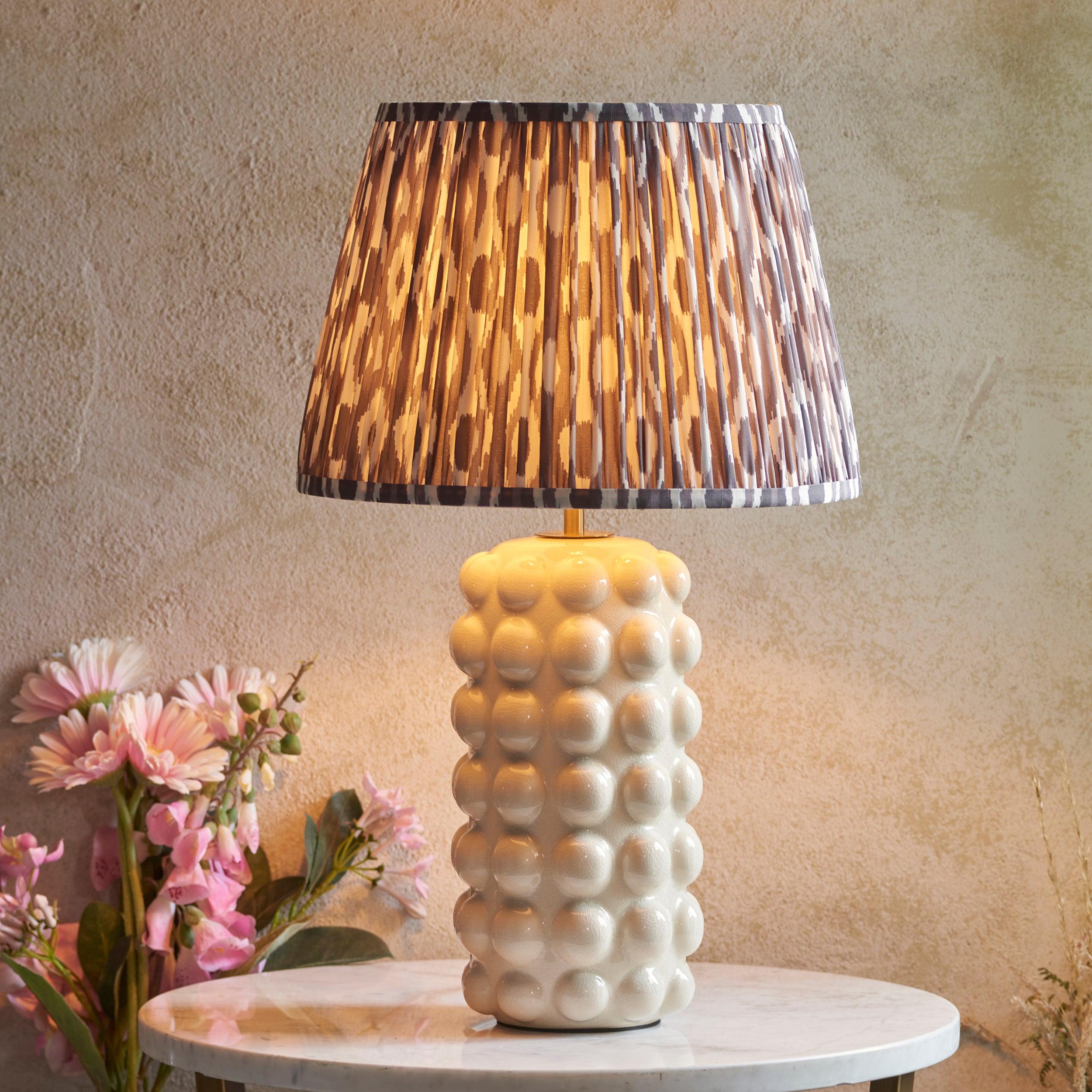Bobble White Ceramic Table Lamp & Ikat 35cm Pearl Grey Shade