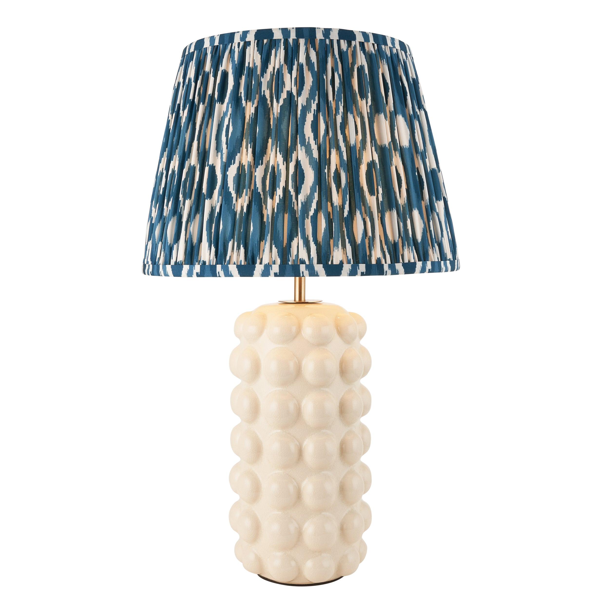 Bobble White Ceramic Table Lamp & Ikat 35cm Marlin Blue Shade