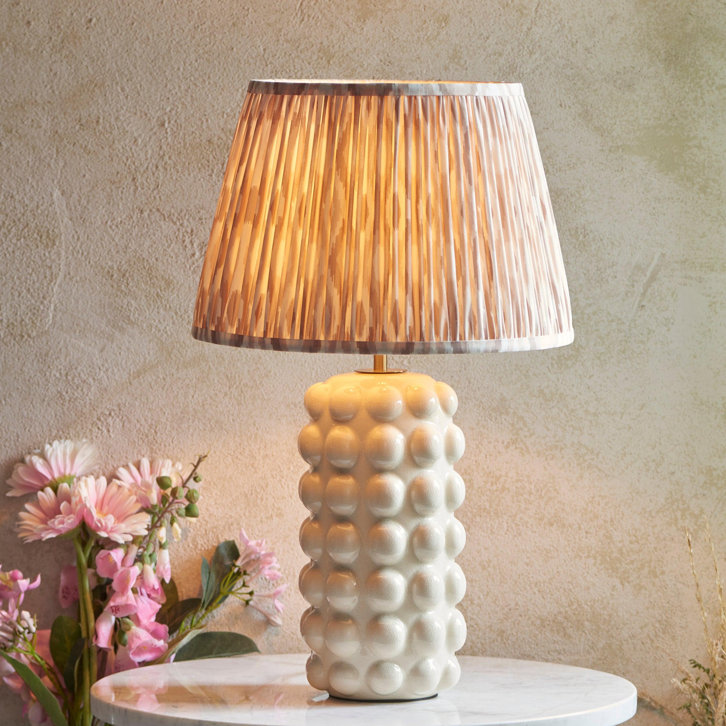 Bobble White Ceramic Table Lamp & Ikat 35cm Neutral Shade