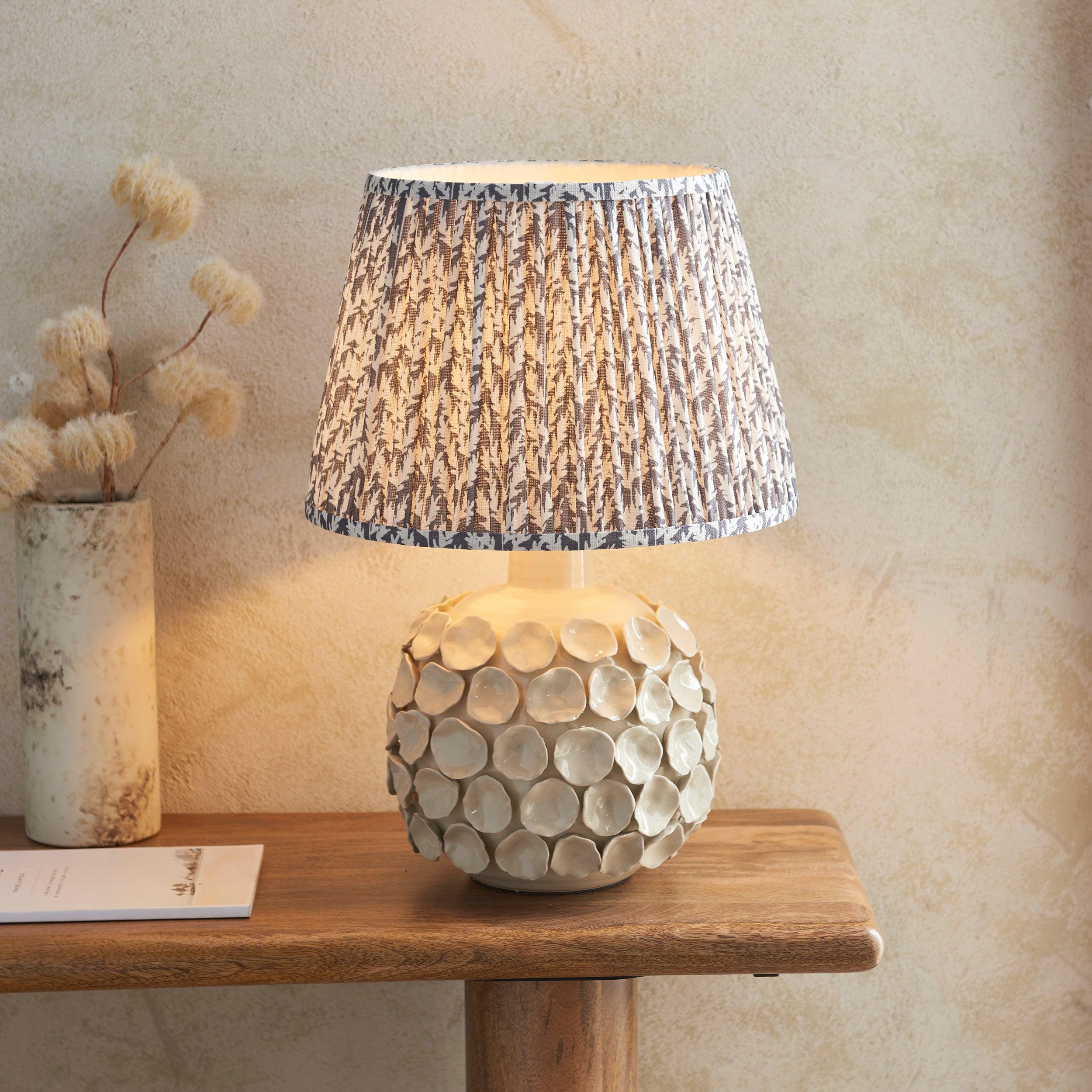 Borello Ivory Ceramic Table Lamp & Leaf 35cm Pearl Grey Shade