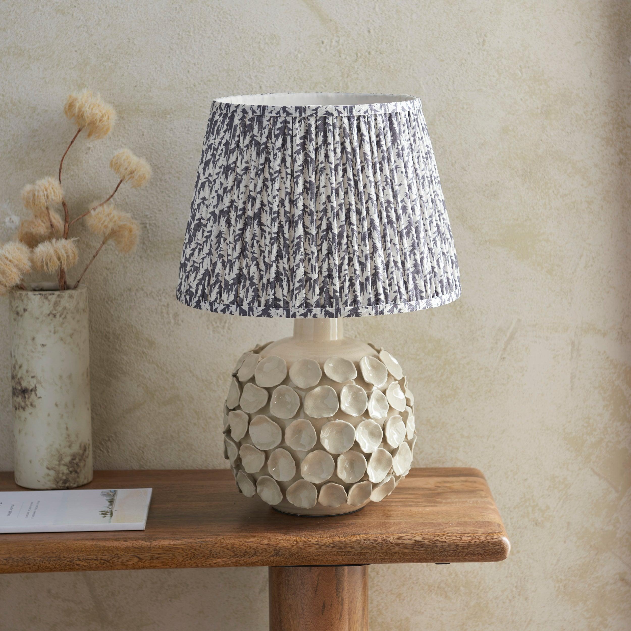 Borello Ivory Ceramic Table Lamp & Leaf 35cm Pearl Grey Shade
