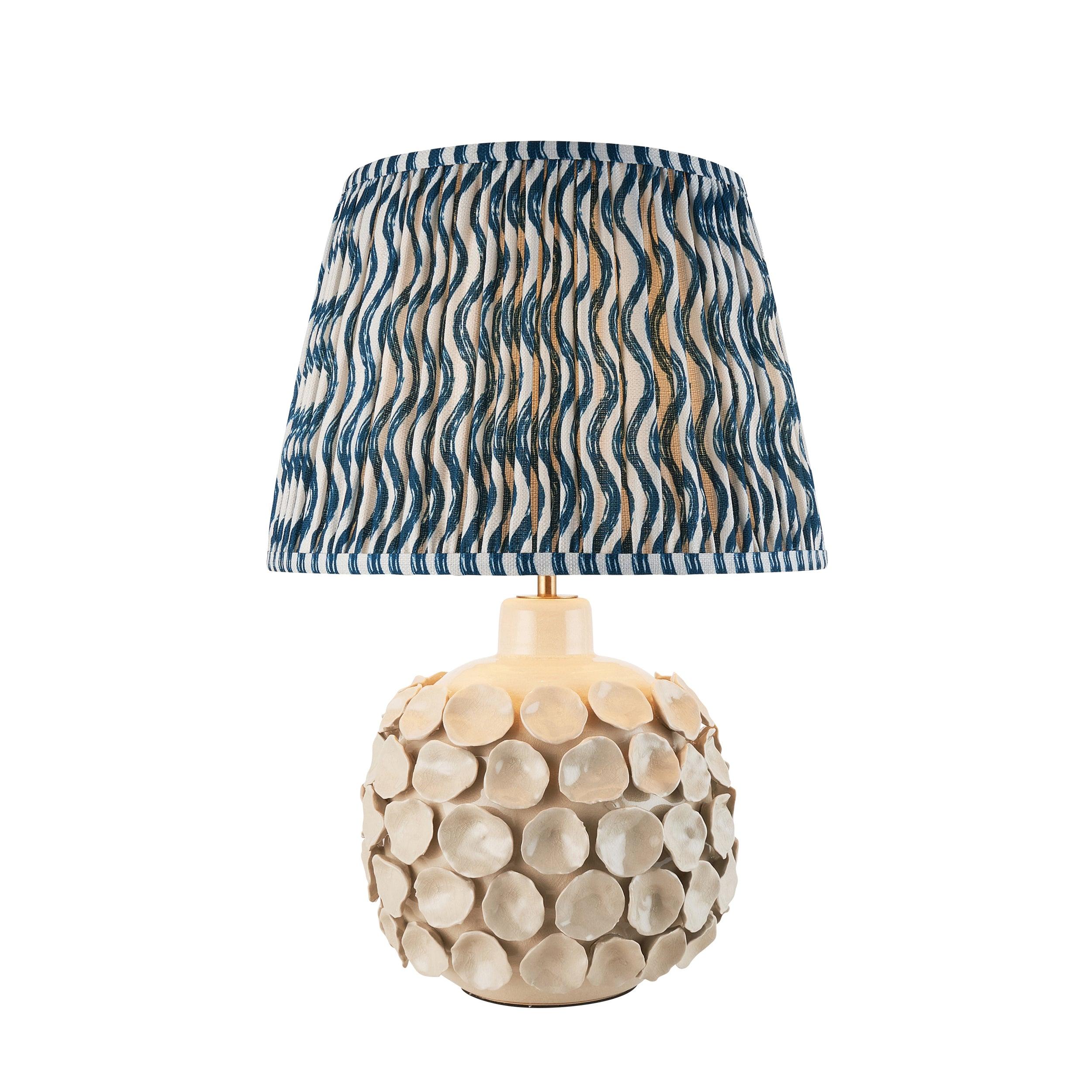 Borello Ivory Ceramic Table Lamp & Ripple 35cm Marlin Blue Shade