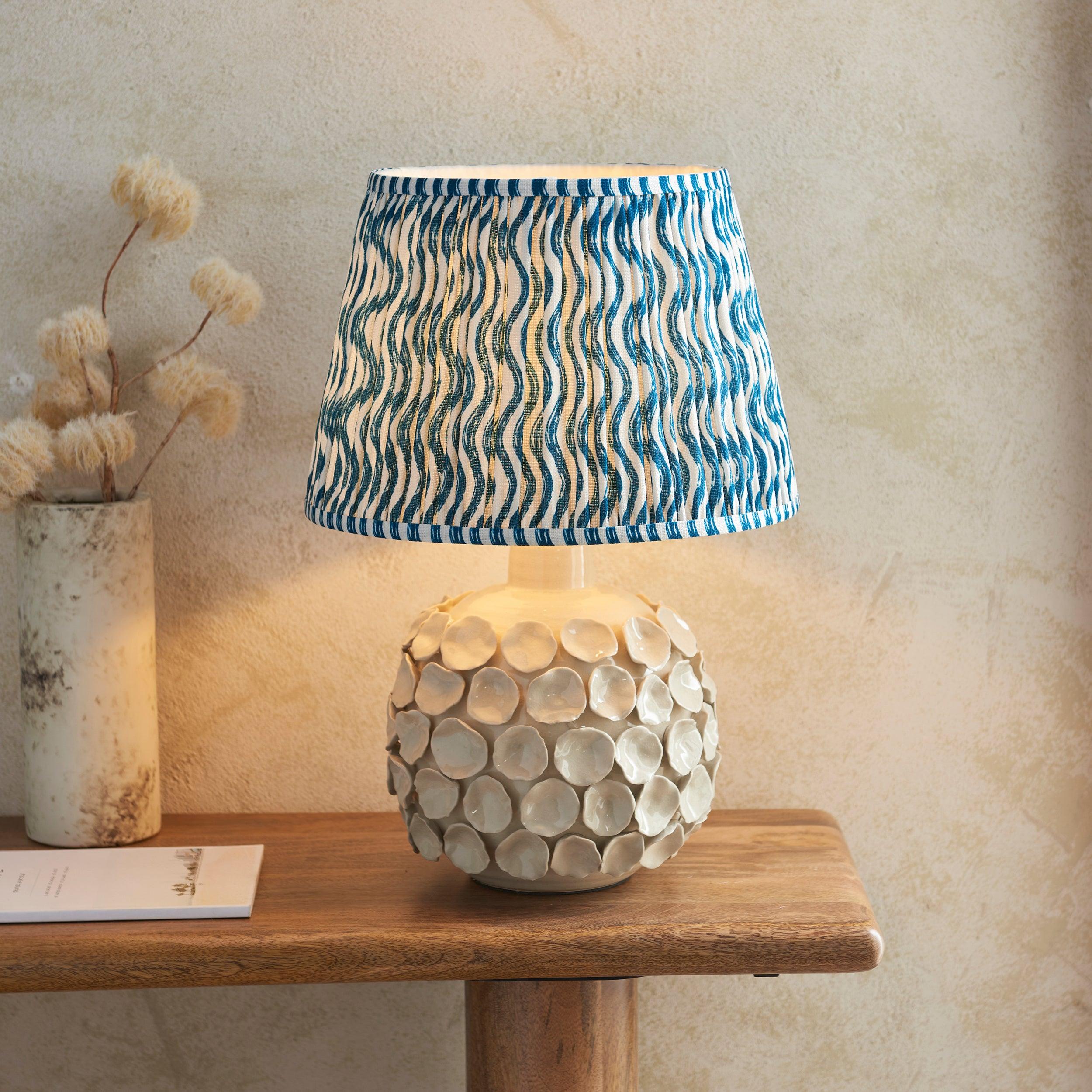 Borello Ivory Ceramic Table Lamp & Ripple 35cm Marlin Blue Shade